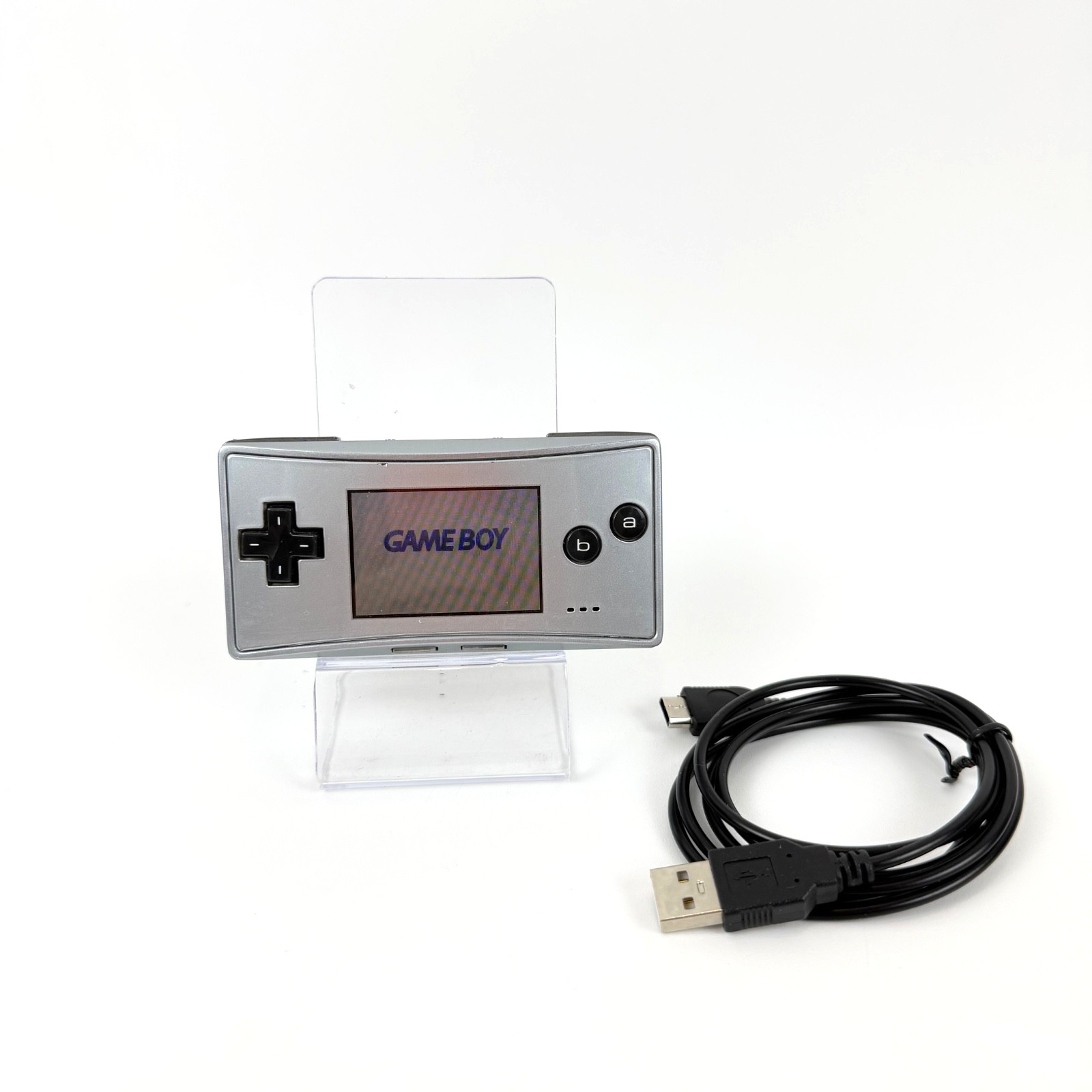 NINTENDO GAME BOY MICRO GREY CONSOLE + CABLE 💎 GREAT – TESTED🎁