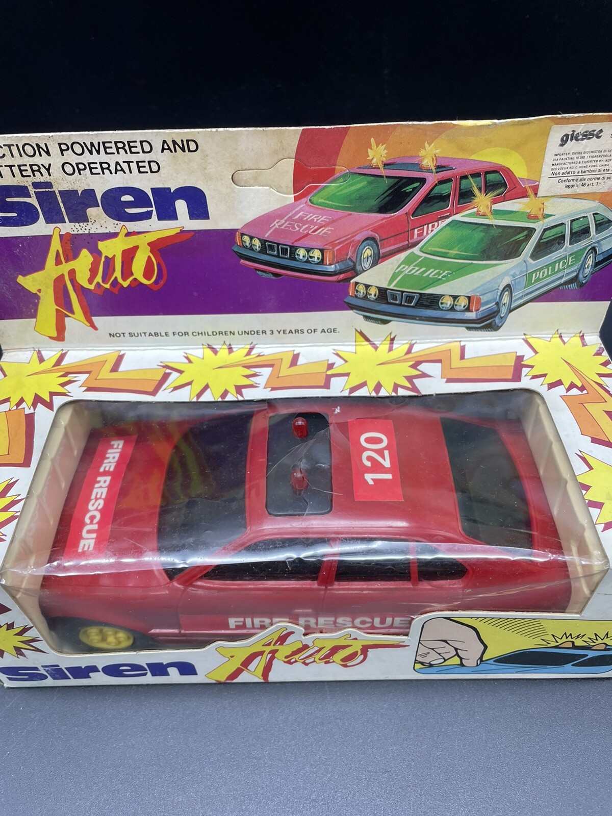 80s# VINTAGE BMW FRICTION POWER SIREN FIRE RESCUE CAR BATTERY OPERATED 20 cm#LX