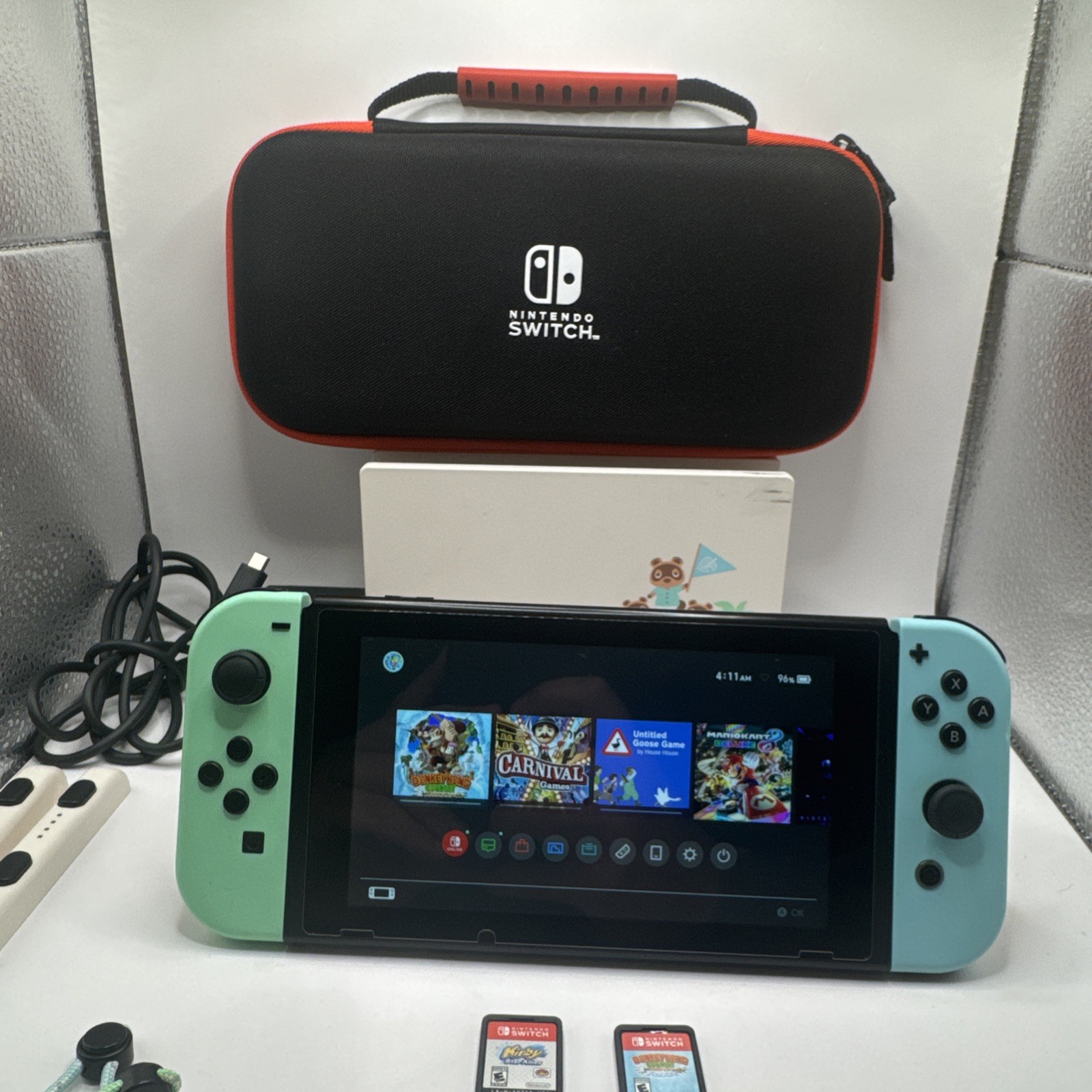Nintendo Switch Animal Crossing Edition Bundle Dock Charger 2 Games Case