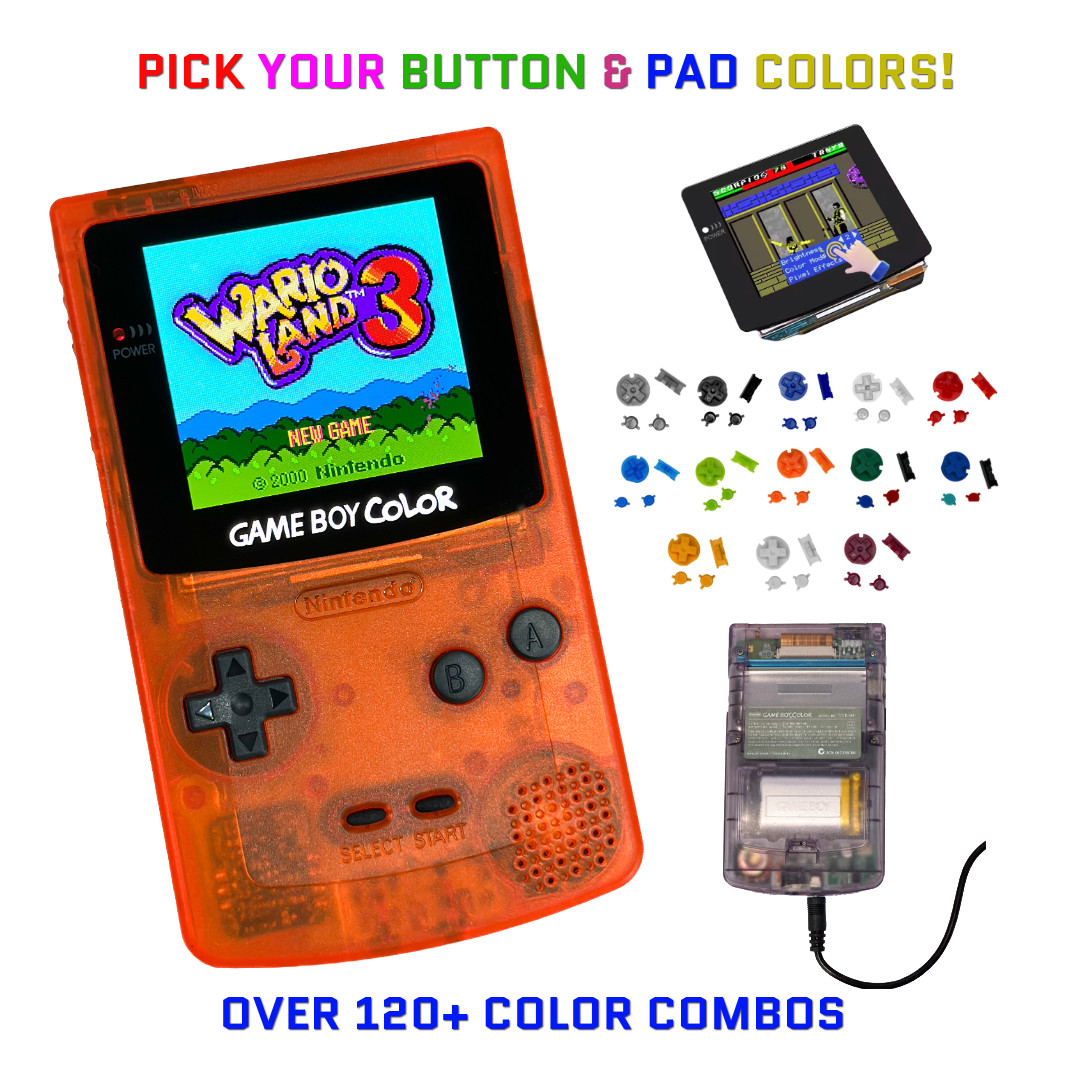 Nintendo Game Boy Color CLEAR ORANGE System GBC AMOLED OLED Q5 Touch LCD Battery