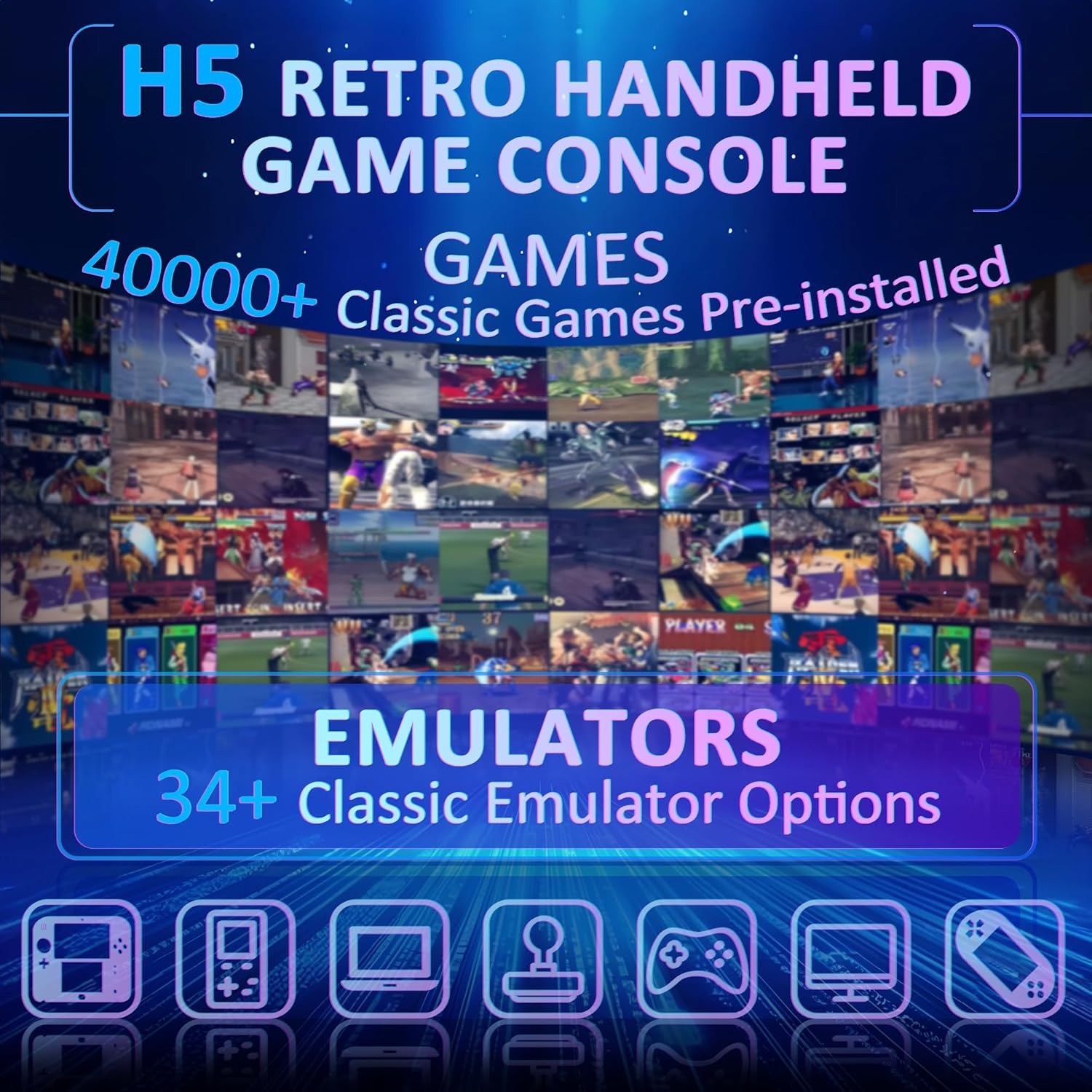 H5 Retro Gaming Console 5.0 IPS 40000 Games Black