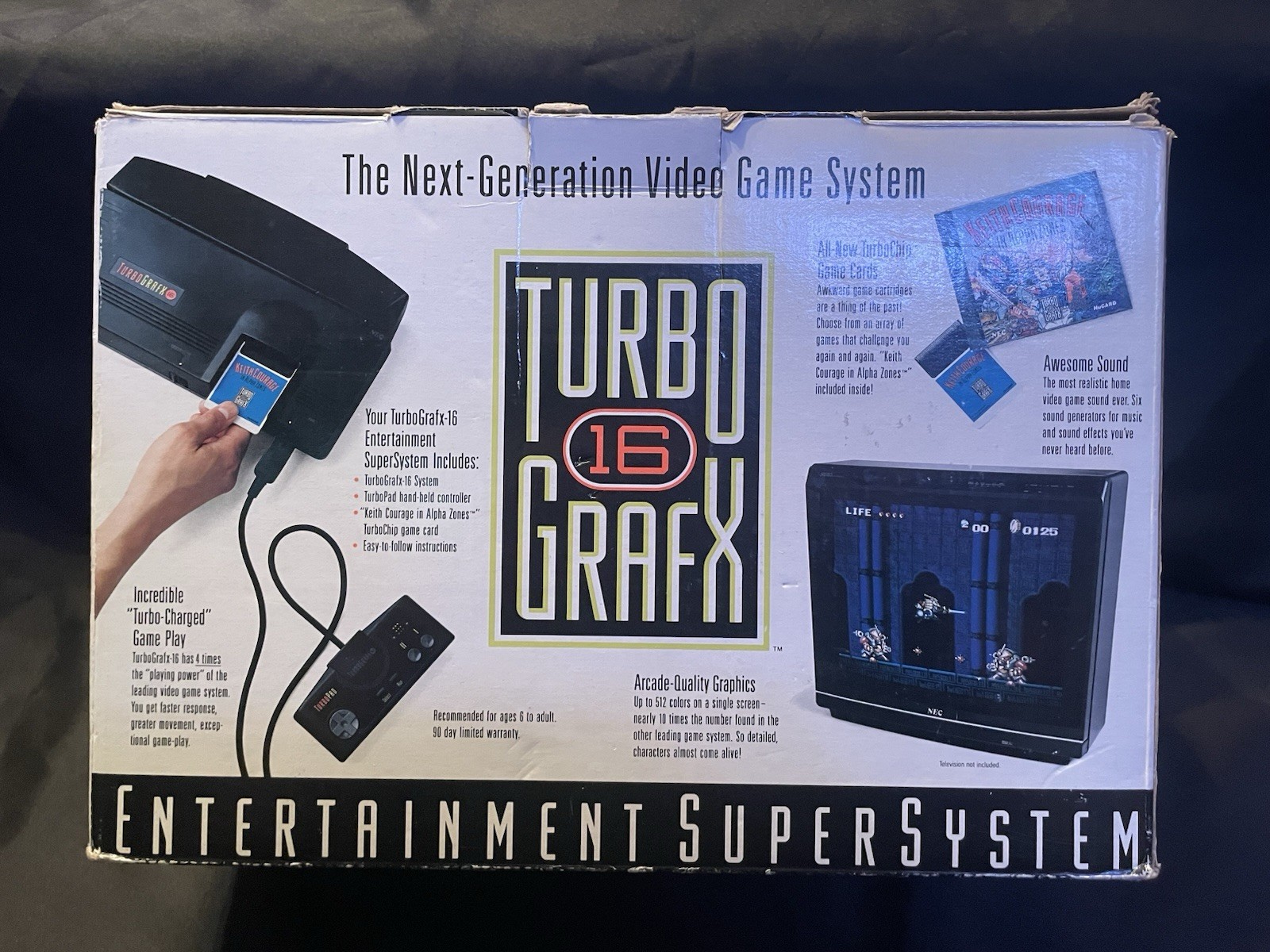 NEC TurboGrafx-16 System Black Console w/ Box, Paperwork And Keith Courage Game!