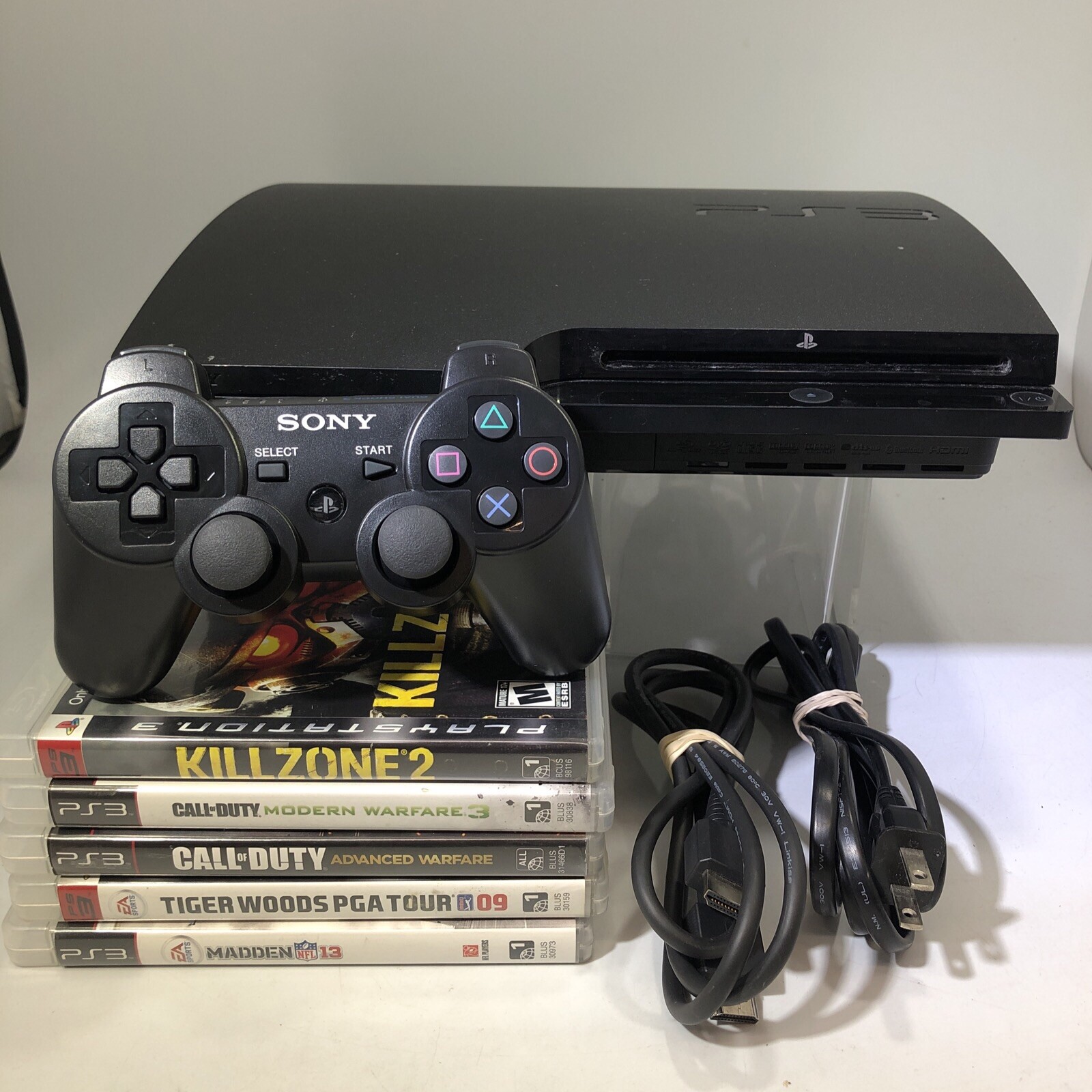 Sony Playstation 3 Slim 150 GB Console w/Controller, Cables, & 5 Games PS3 #ML25