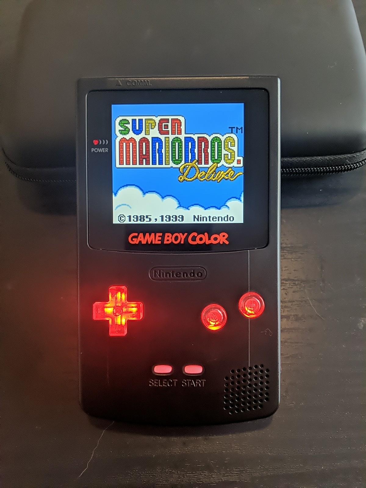 Black Gameboy Color GBC Red LED Buttons & Laminated Q5 Backlit IPS Screen