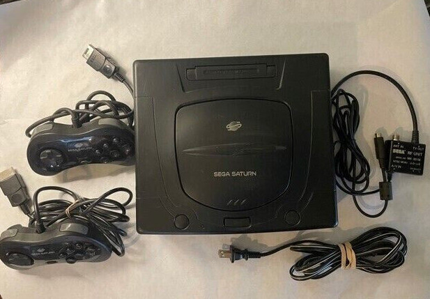 SEGA Saturn Black CONSOLE 2 CONTROLS POWER CORD, RF UNIT (AV) AUTHENTIC OEM