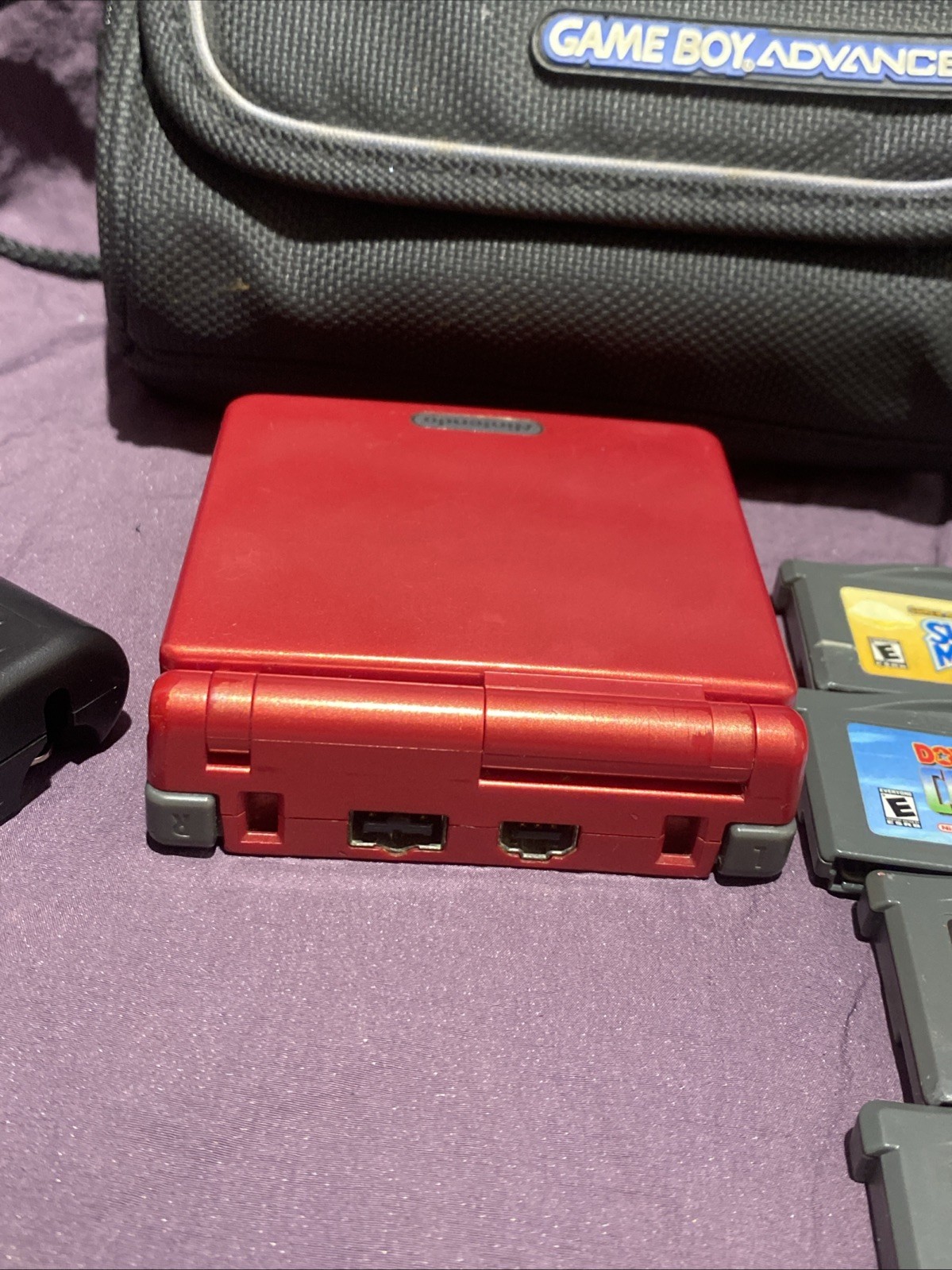 GBA SP Console Flame Red AGS-001 Nintendo Game Boy Advance Tested W/ Games Case
