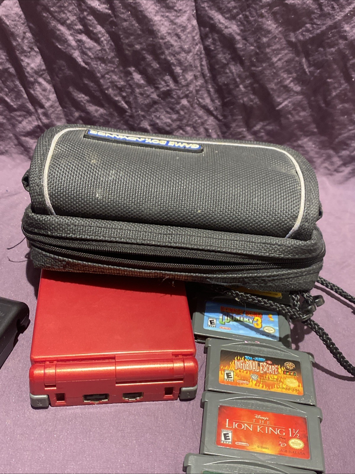 GBA SP Console Flame Red AGS-001 Nintendo Game Boy Advance Tested W/ Games Case
