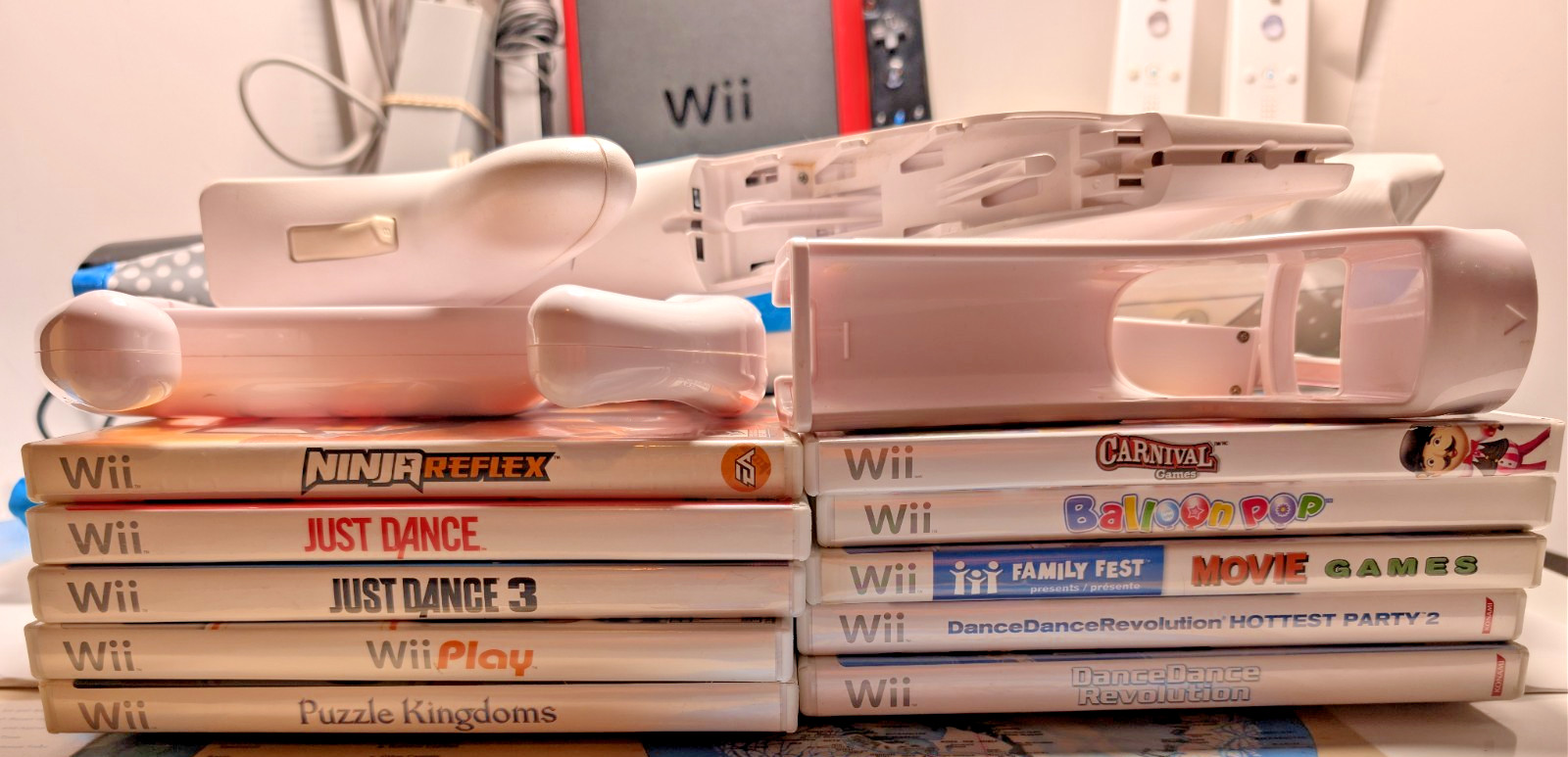 Nintendo Wii Mini Red Console Bundle 10 Games 3 Remotes 2 DDR Mats Tested