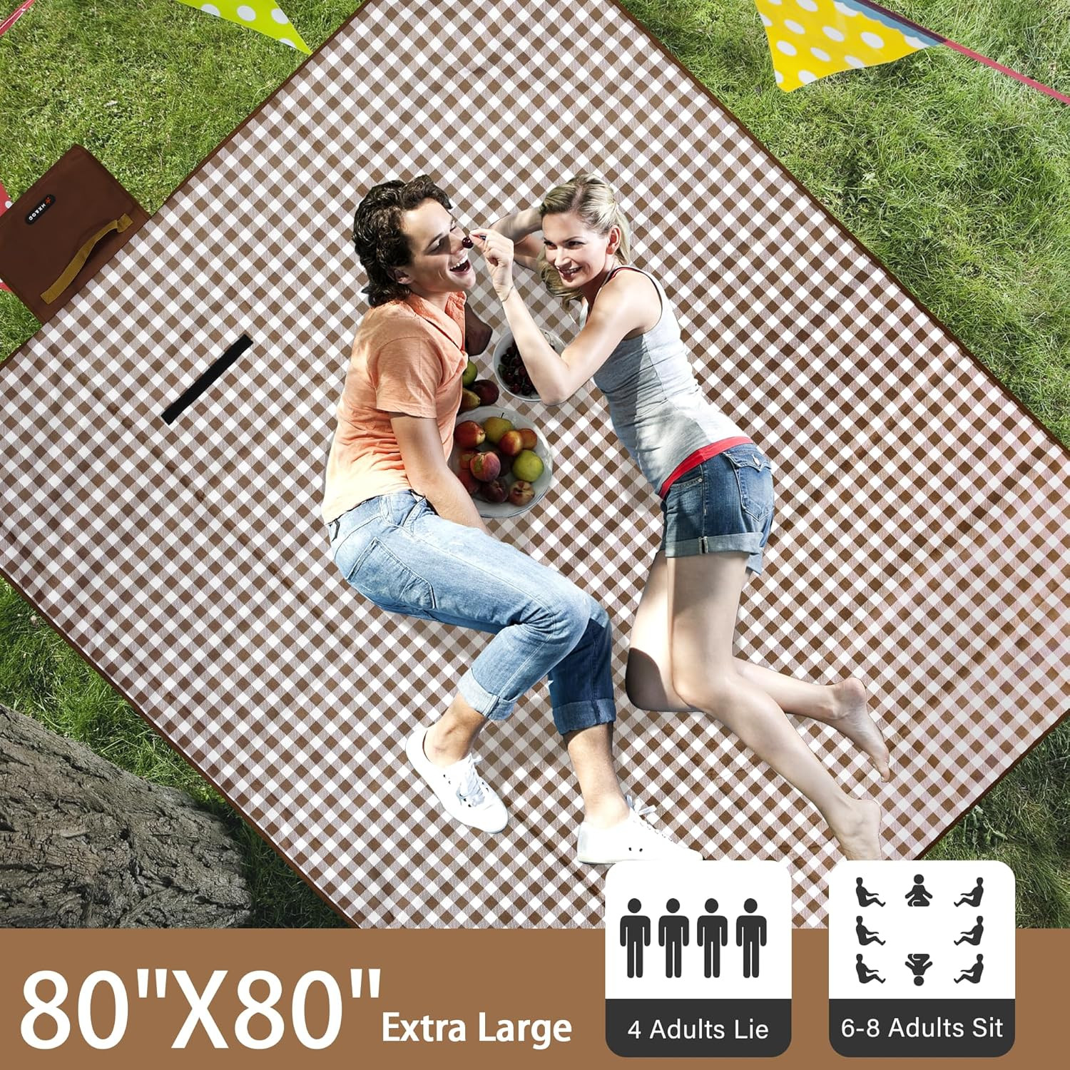 Outdoor Picnic Blanket 80″X80″ Picnic Mat Extra Large Camping Blanket Beach Blan