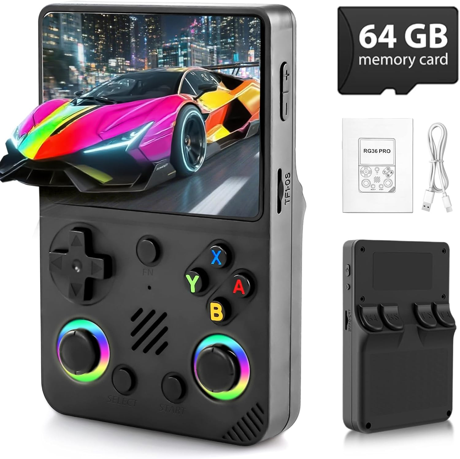 RG36PRO Retro Handheld Game Console – 30,000+ Classic Games, 64G TF Card, 3.5″IP