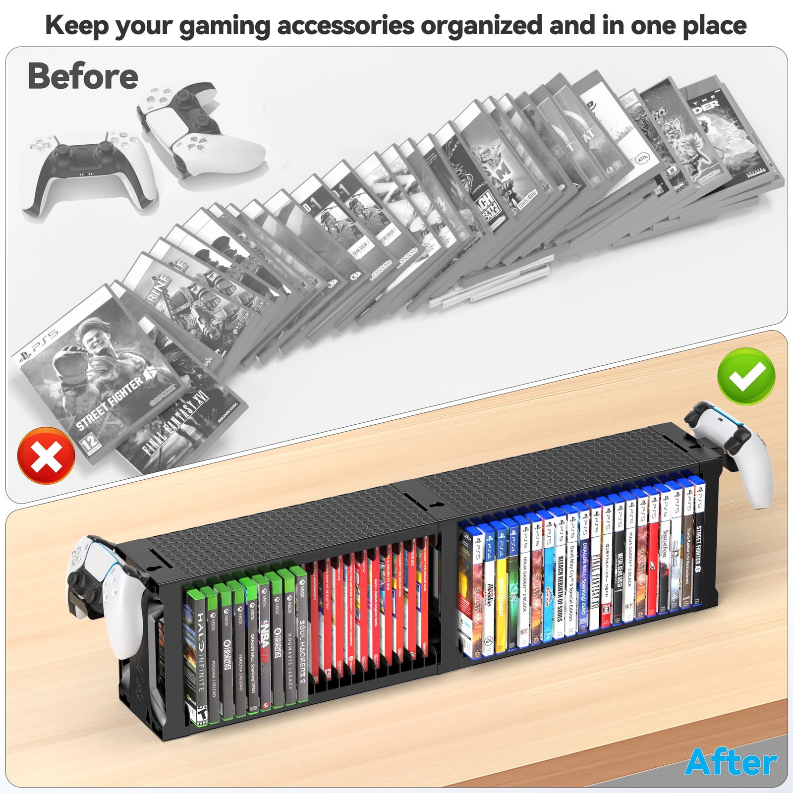 Video Game Disc Rack Tower Storage Holder Stand Universal 2-Tier, 2T-Black