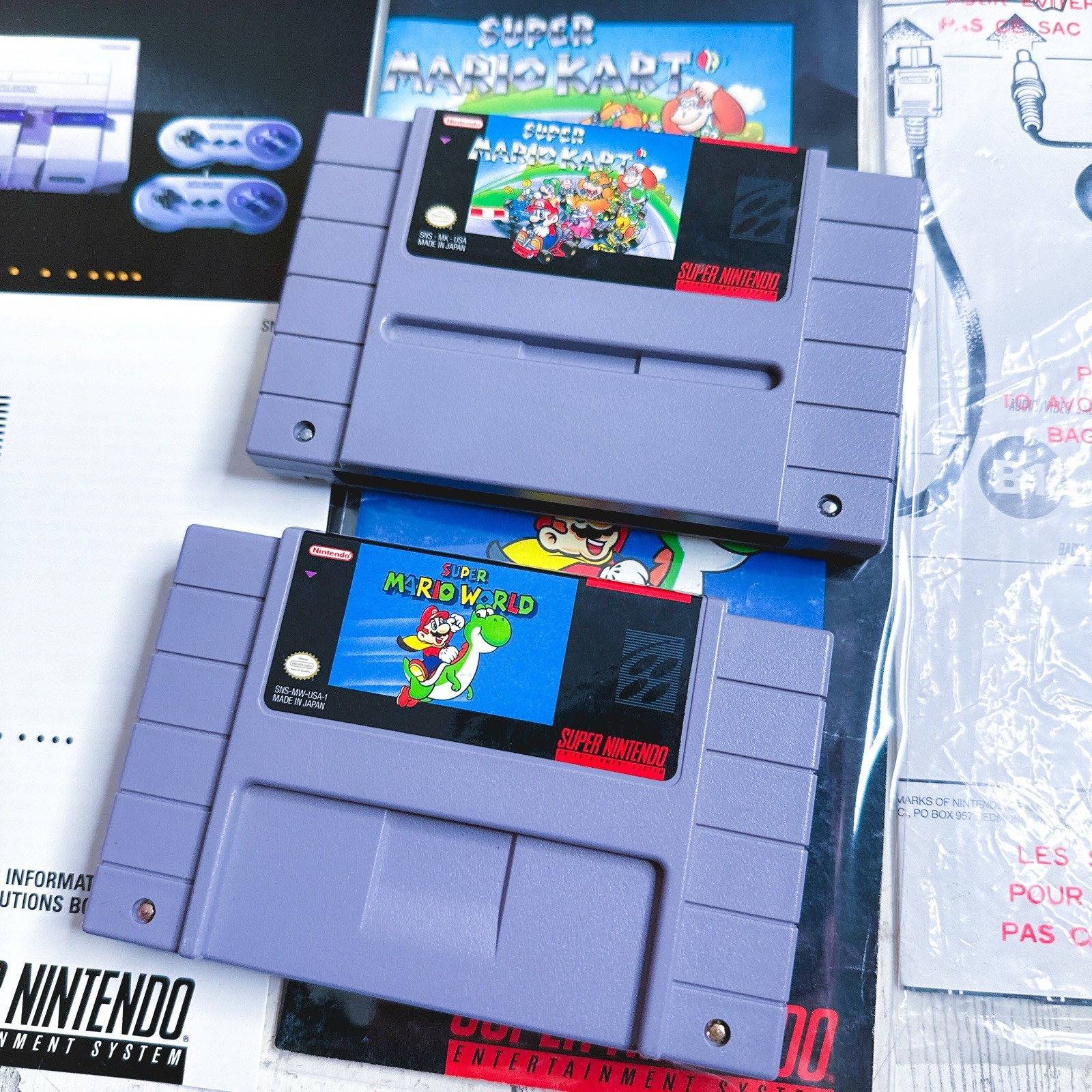 Super Nintendo Super Set System SNES Super Mario Kart + Mario World Variant CIB