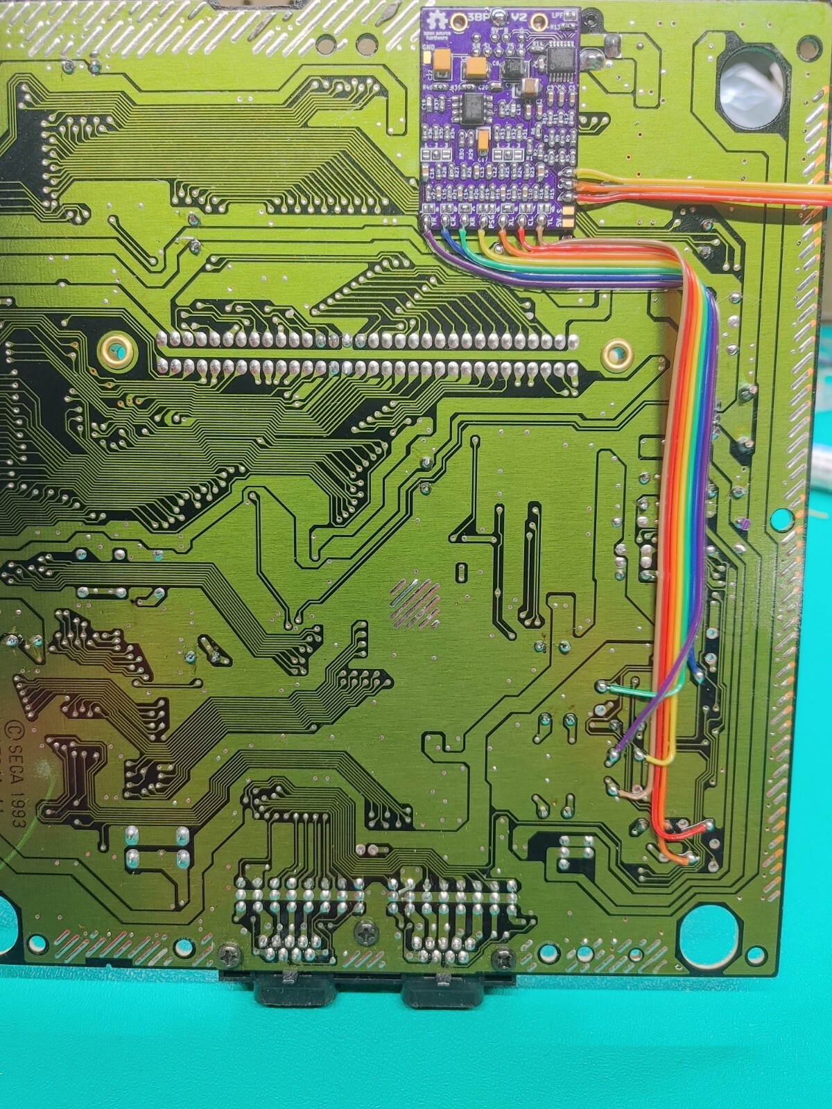 Sega Genesis Model 2 3bp Triple Bypass Mod Full Recap Green LED Console Only