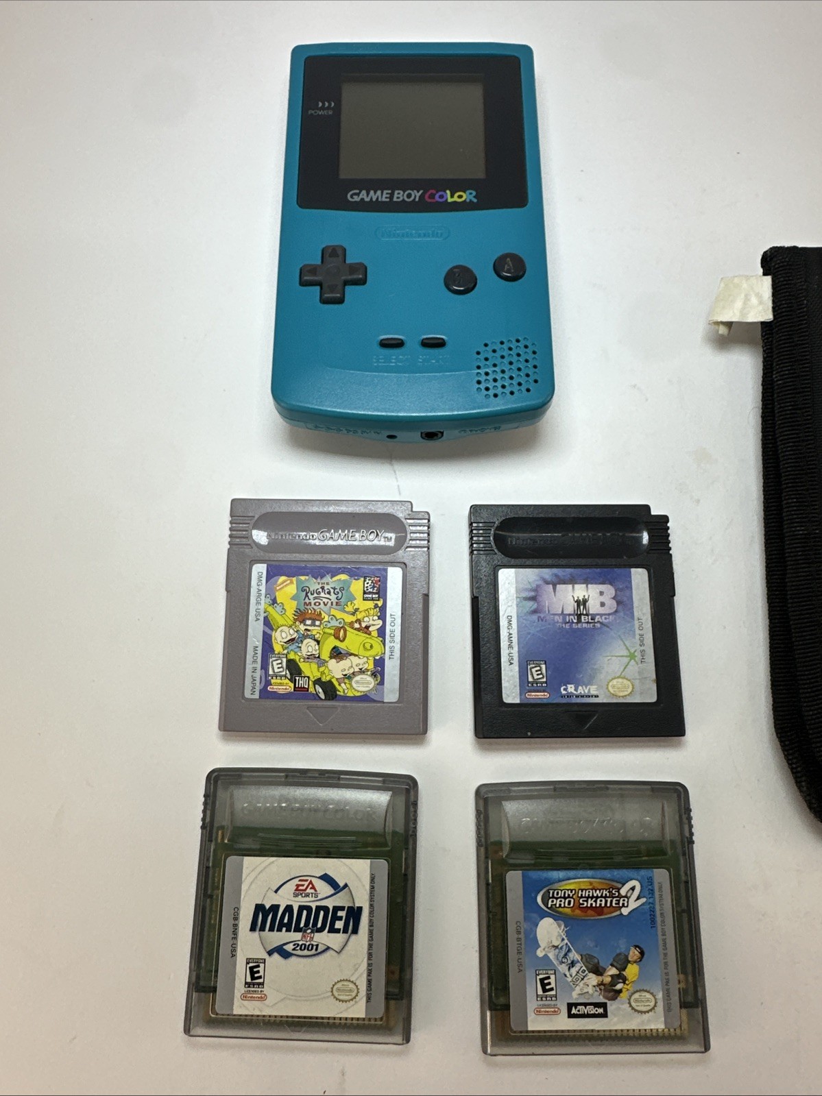 Nintendo Game Boy Color Teal Bundle 4 Games Carry Case GBC Tested Working