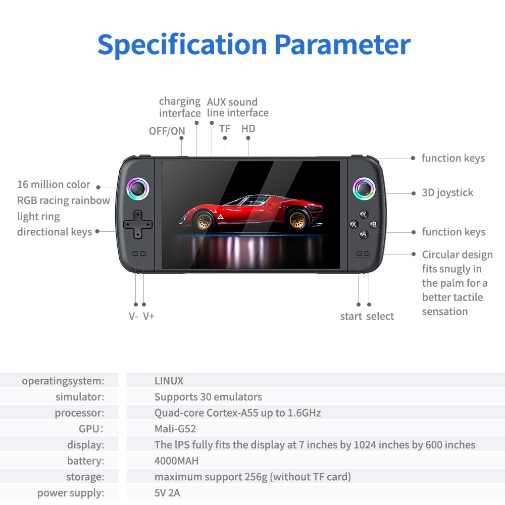 M27 Retro Handheld Game Console,7-inch IPS Screen Portable Android Gaming Han…