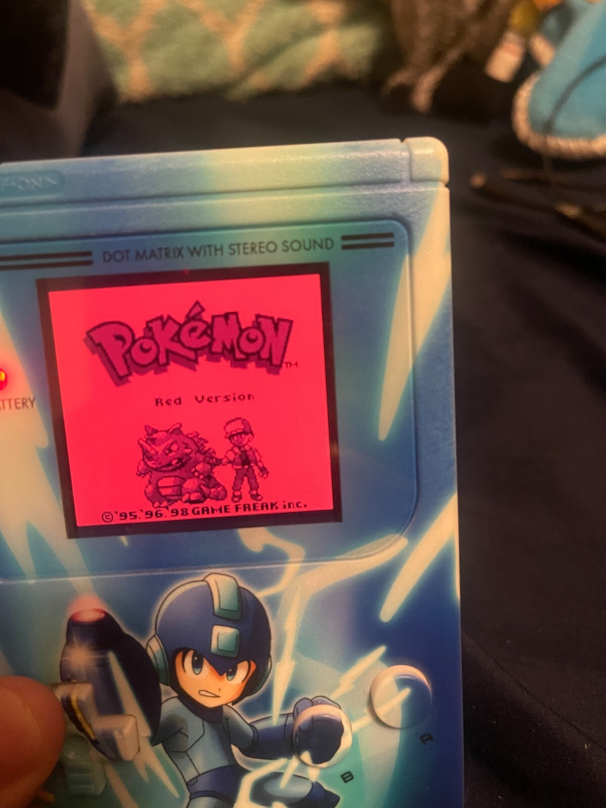 Custom Mega Man Print Nintendo Gameboy with charging cable and 6 games included