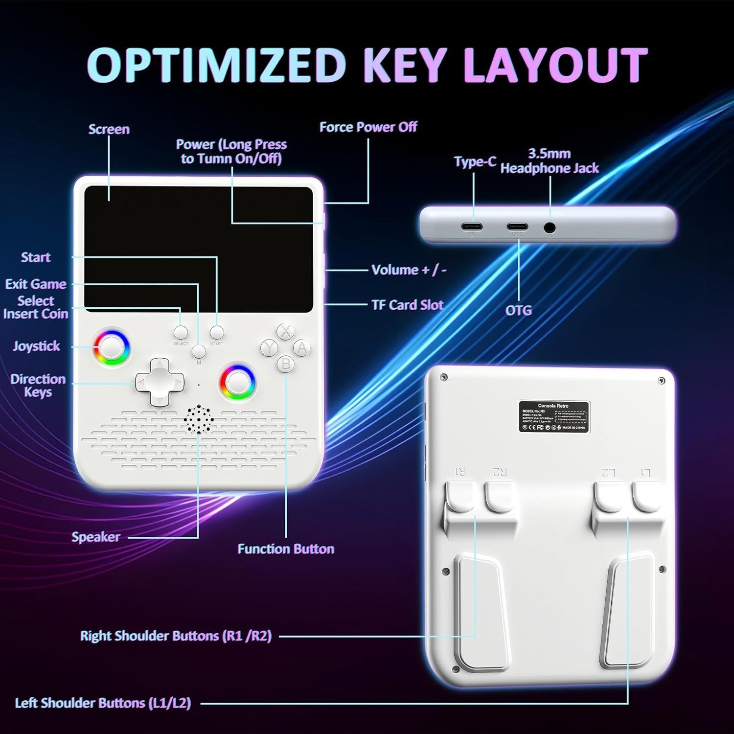 H5 Retro Gaming Console, 5.0 Inch IPS HD Screen Handheld Game Console, 256GB TF