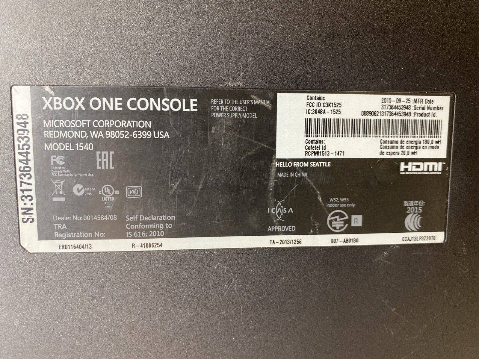 Microsoft Xbox One 500GB Console Gaming System Only Black 1540