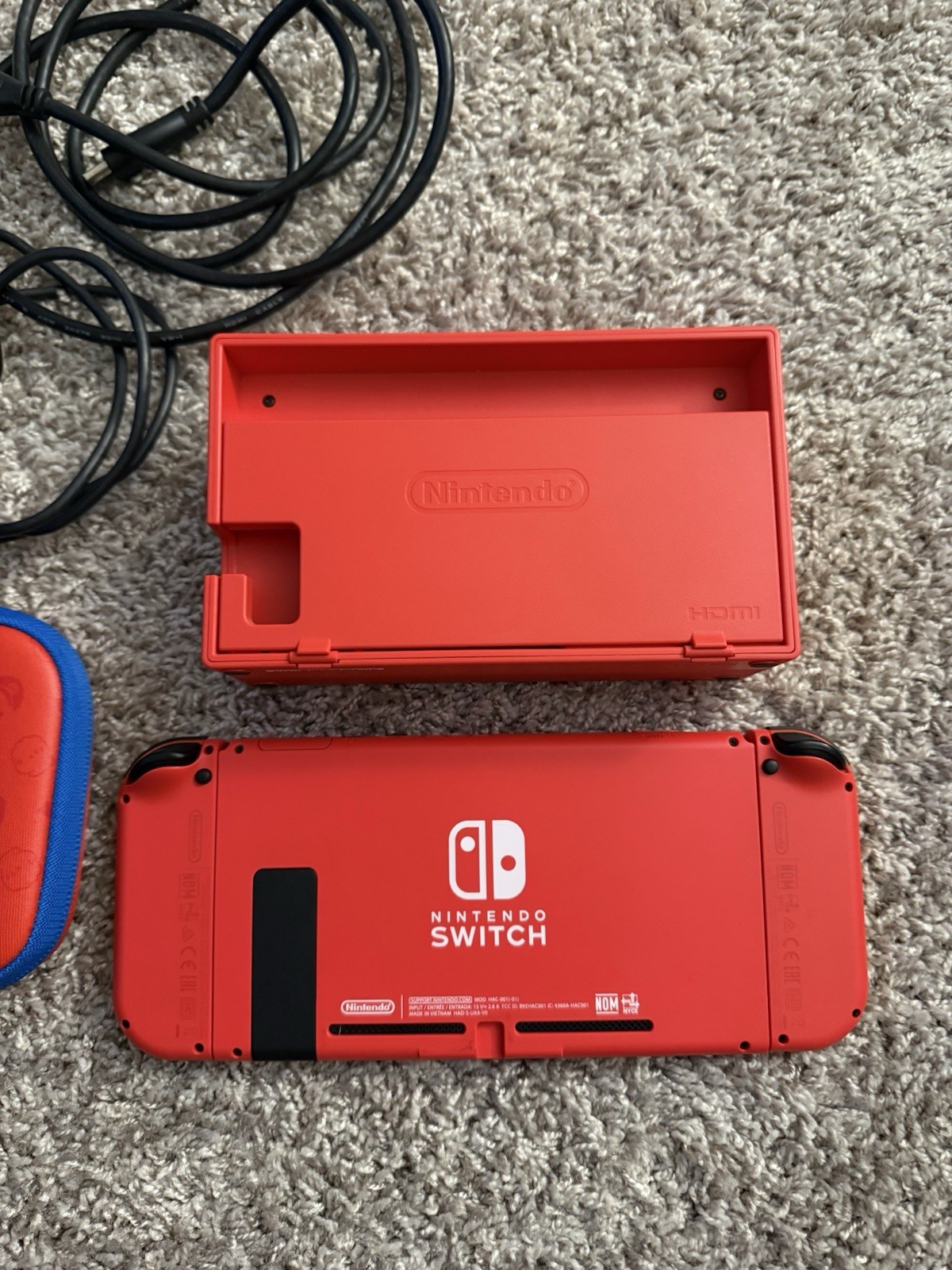 Nintendo Switch HAC-001 (-01) Super Mario Edition Red Blue Console + Dock + Case