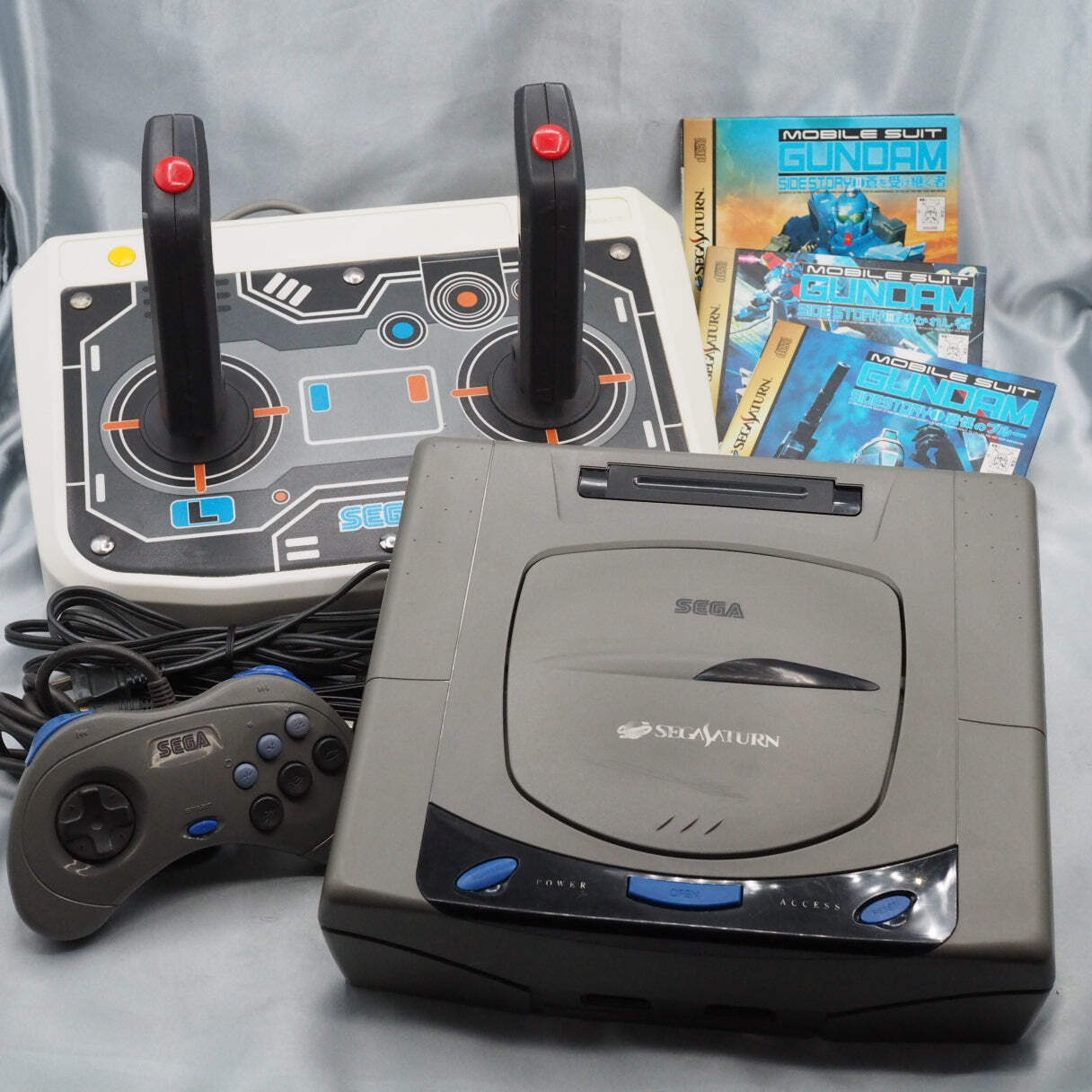 SEGA SATURN Console system + Twin Stick Controller + 3 Games SET NTSC-J Tested