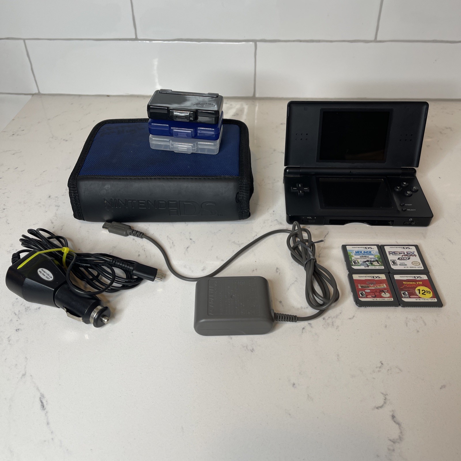 Nintendo DS Lite C/USG-USA-1 Video Game Handheld System Black w 4 Games TESTED!