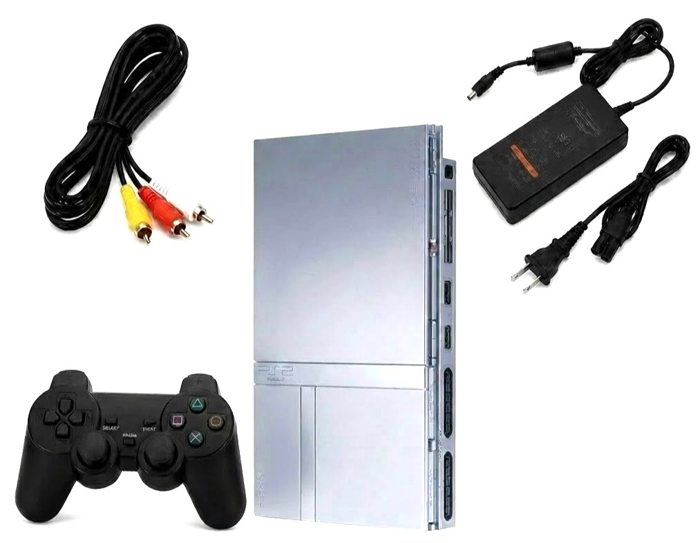 Sony PlayStation 2 PS2 Slim Silver Console Controller AV Power 1 year warranty