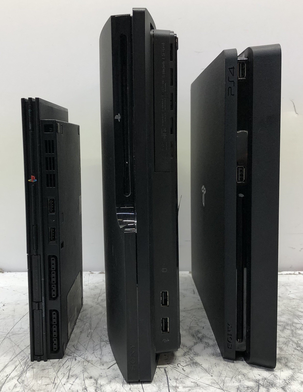 SLIM PLAYSTATION LOT OF PS2 PS3 PS4 CONSOLES RESET TESTED WORKING NO CONTROLLERS