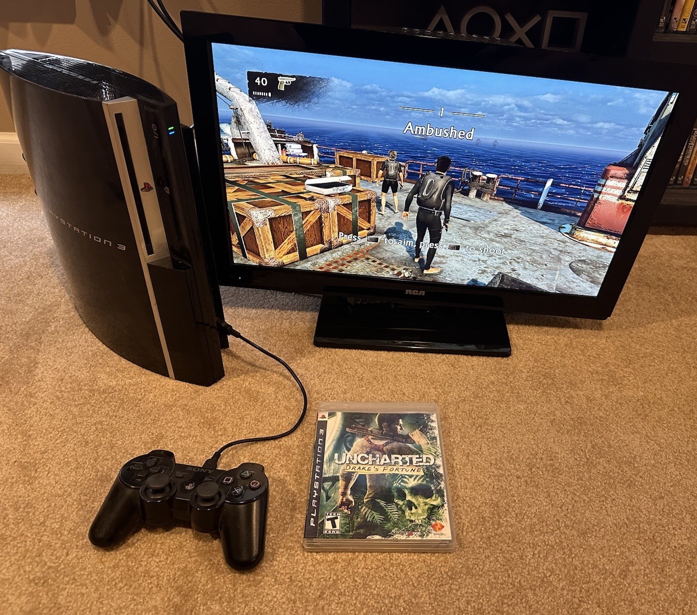 Sony Playstation 3 PS3 40 GB Fat Console Model CECHG01 w/ Controller & 2 Games