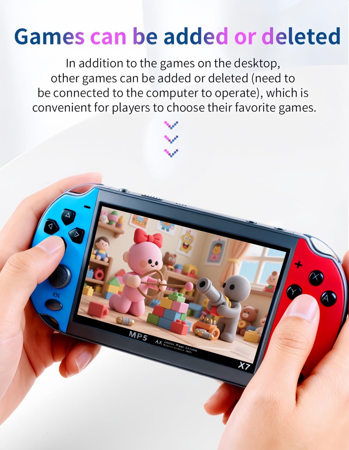 JXD Colorful Retro Video Game Console 4.3 inch Sreen 8GB Built-in 3000 Games Han