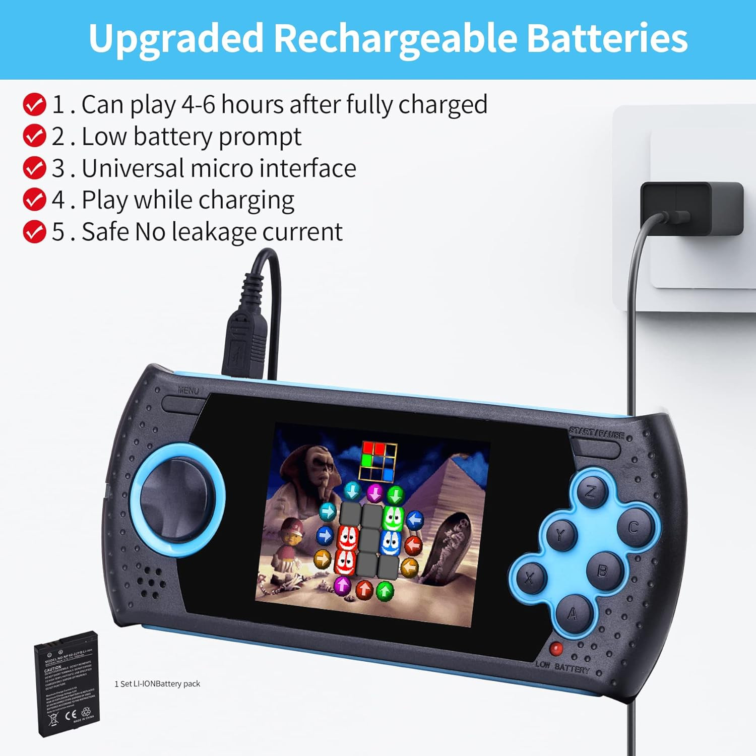 16 Bit Handheld Game for Kids Built-In 230 HD Classic Retro Video Games USB Rech