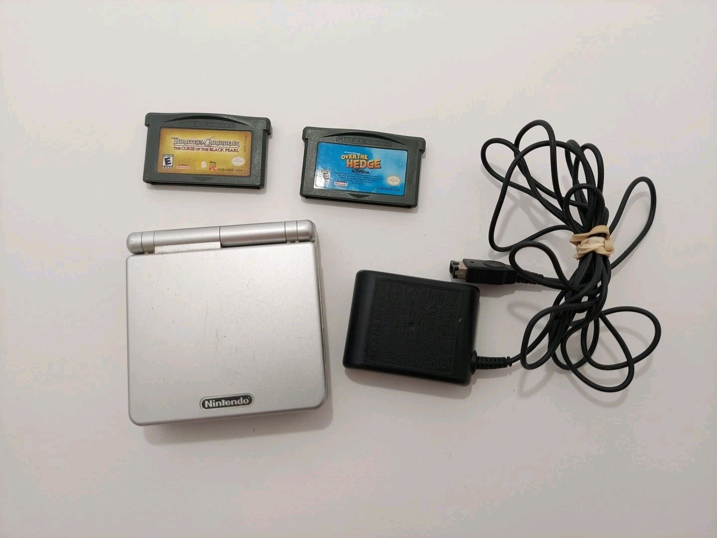 Nintendo Game Boy Advance GBA SP Silver AGS-001 Bundle w/ 2 Games & Oem Charger