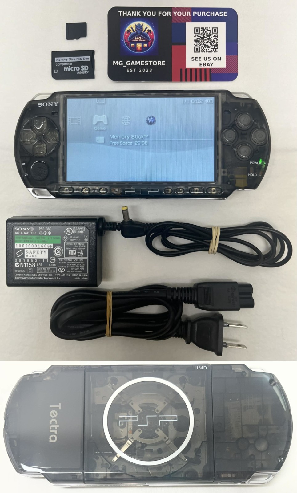 PSP3000 Clear Black / IPS Screen / Battery / Sony Charger / Region Free / 32GB
