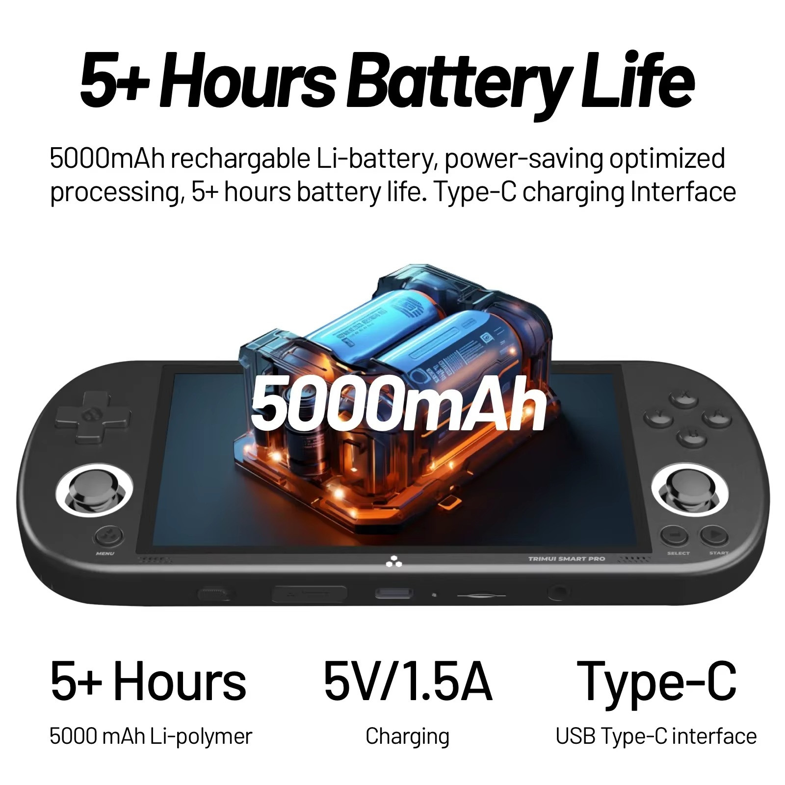 Trimui Smart Pro Handheld Game Console – 4.96” IPS Screen, 26+ Emulators, 5000mA