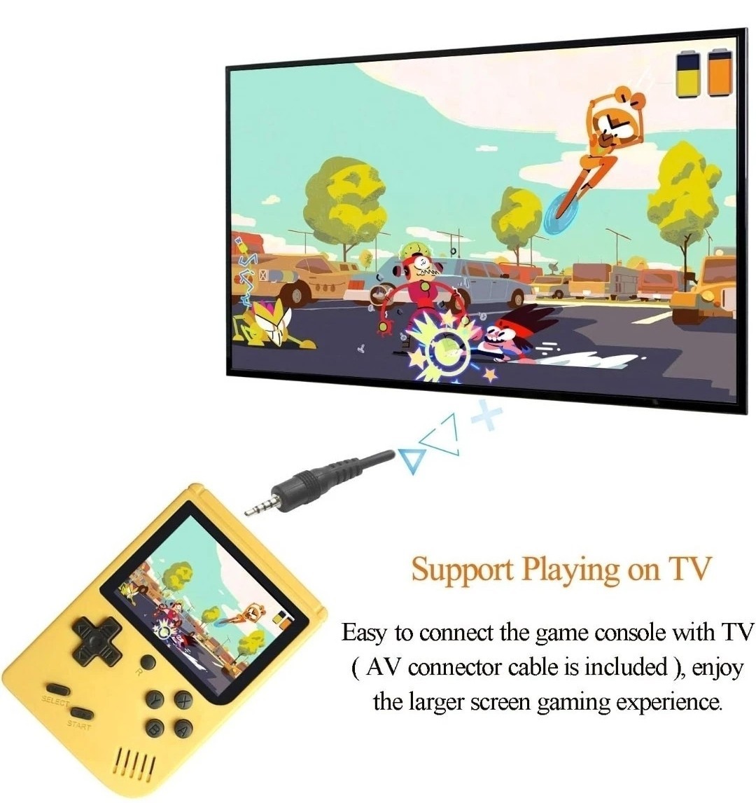 Yellow Handheld Game Console, 168 Games, 3.0″ Screen, TV Output, Rechargeable