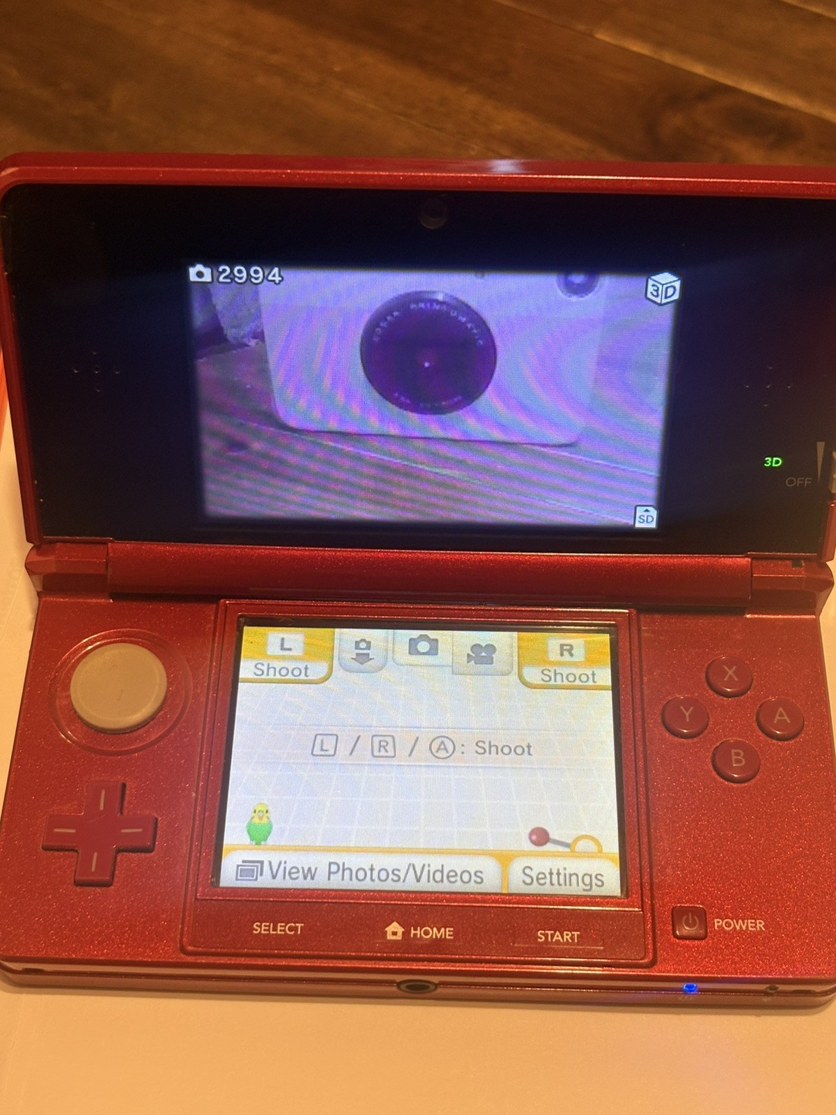 Nintendo 3DS Red Console (ONLY) W/ charger & 32GB SD CARD, No Stylus, Tested.