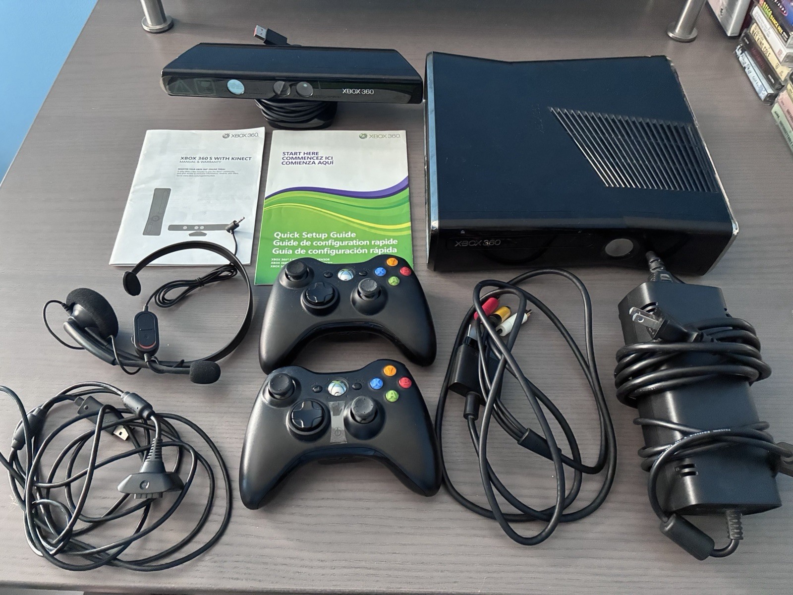 Xbox 360 Console 250 gb Kinect Bundle W/ 2 Controllers Headphone Tested & Works