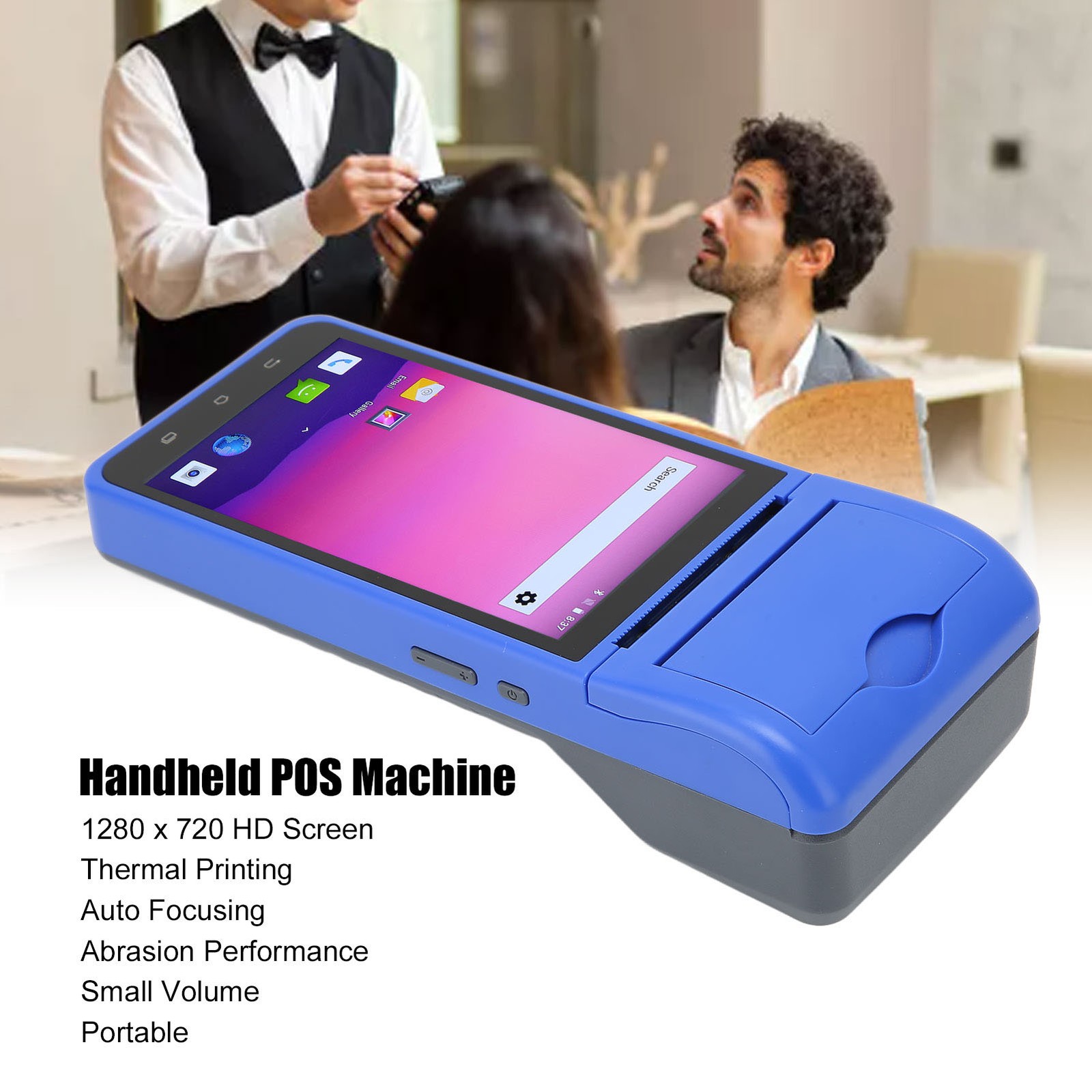 Handheld POS Machine 1280 X 720 HD Screen Thermal Printing Auto Focusing