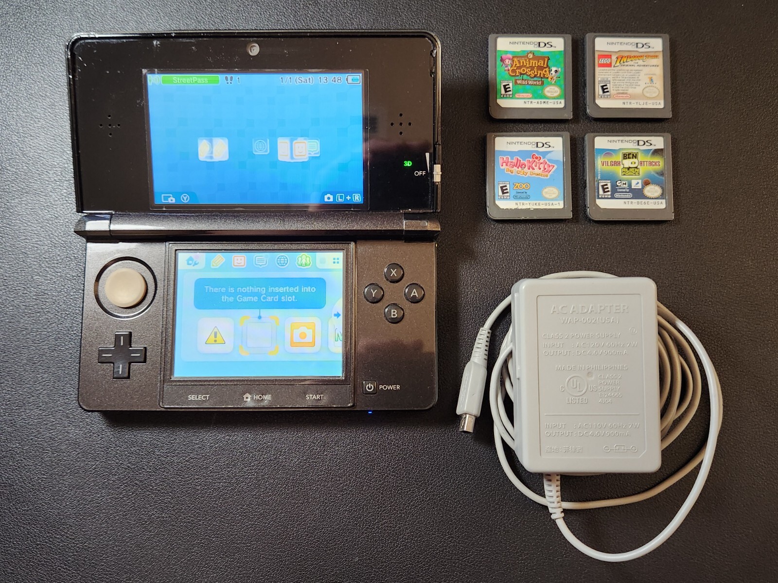 Nintendo 3DS (Original) Used | 4 Games + Charger | Cosmo Black | CTR-001 (USA)
