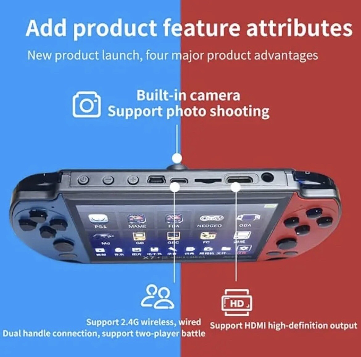 X7 Plus Retro Portable 8GB Video Game Console Kids HD Movies Player