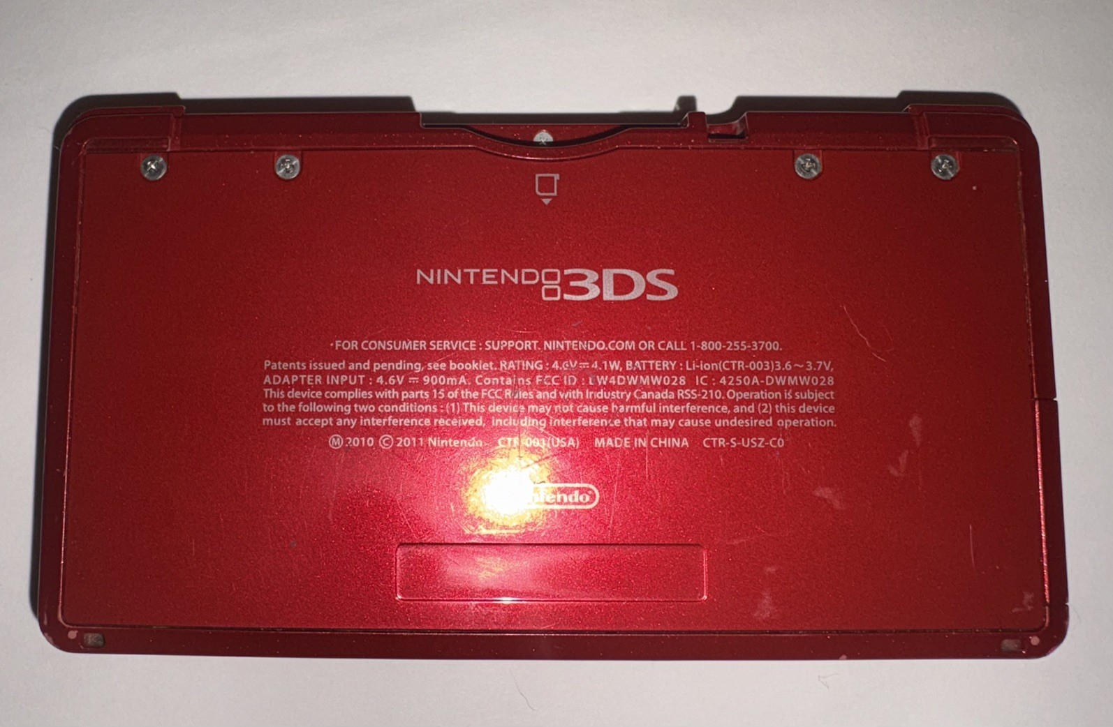 Nintendo 3DS Red Console (ONLY) W/ charger & 32GB SD CARD, No Stylus, Tested.
