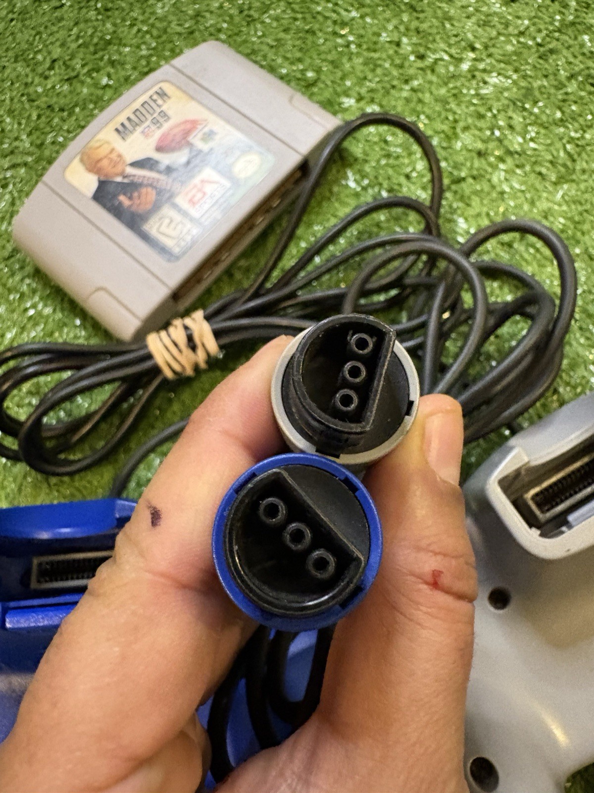 Original Nintendo 64 Controllers + Madden 99 Bundle Gray Blue NFL N64 OEM