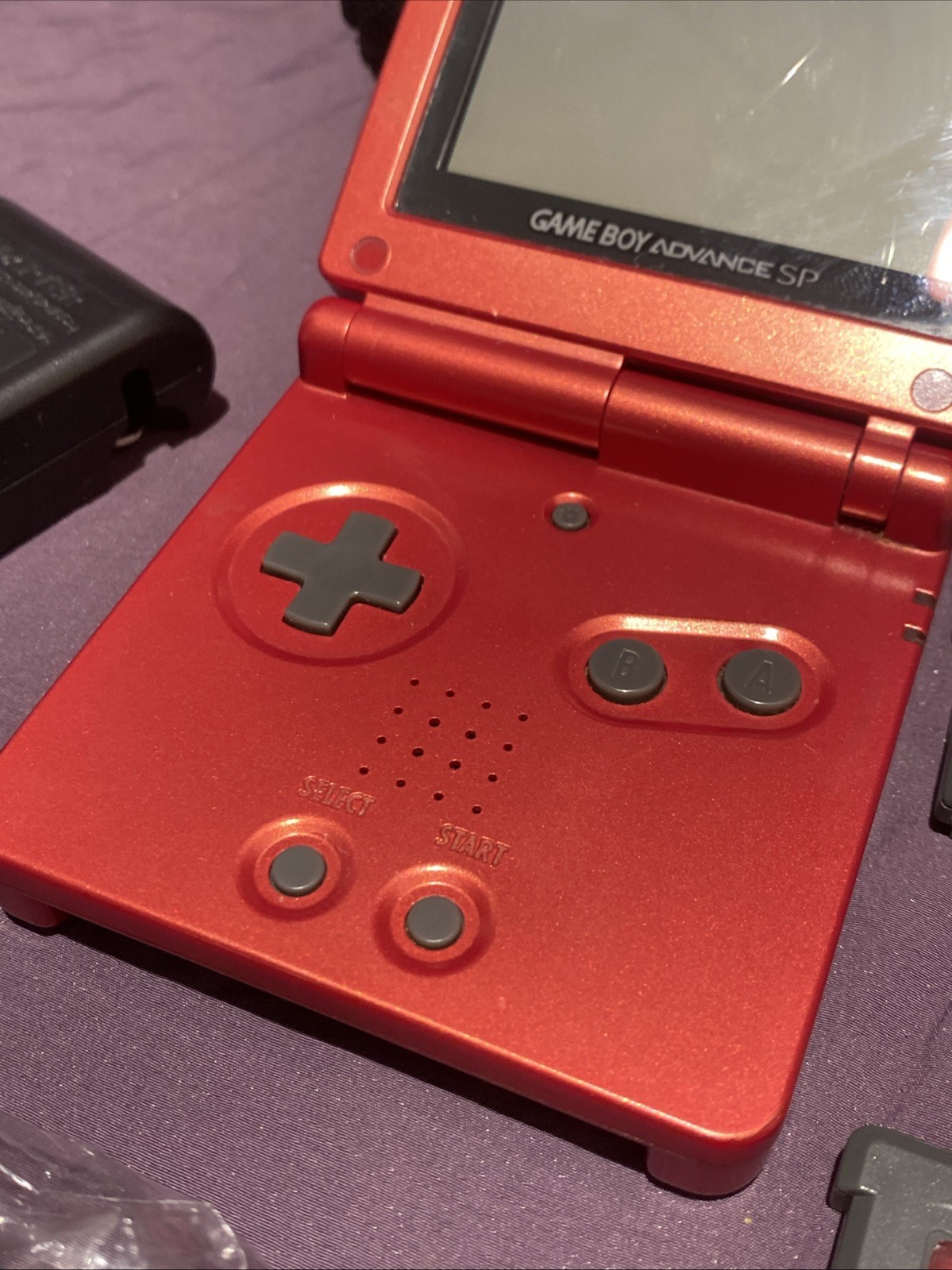 GBA SP Console Flame Red AGS-001 Nintendo Game Boy Advance Tested W/ Games Case