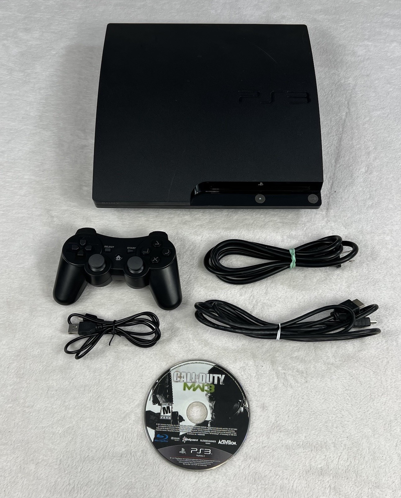 Sony PlayStation 3 PS3 320GB CECH-2501B Controller Cables Game MW3 Tested Works