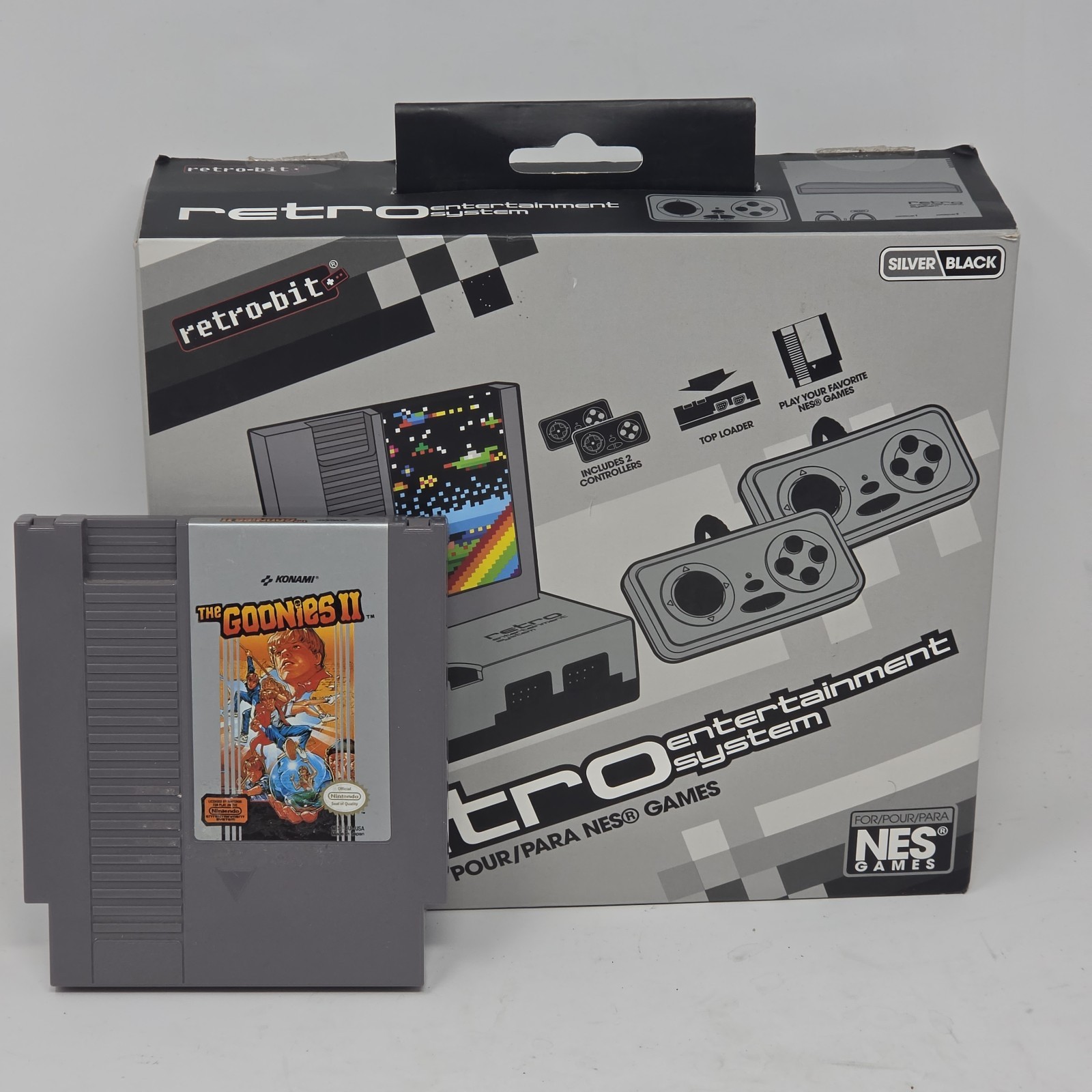 Retro-Bit for Nintendo NES Entertainment System W/ Goonies 2 AV Cables Tested