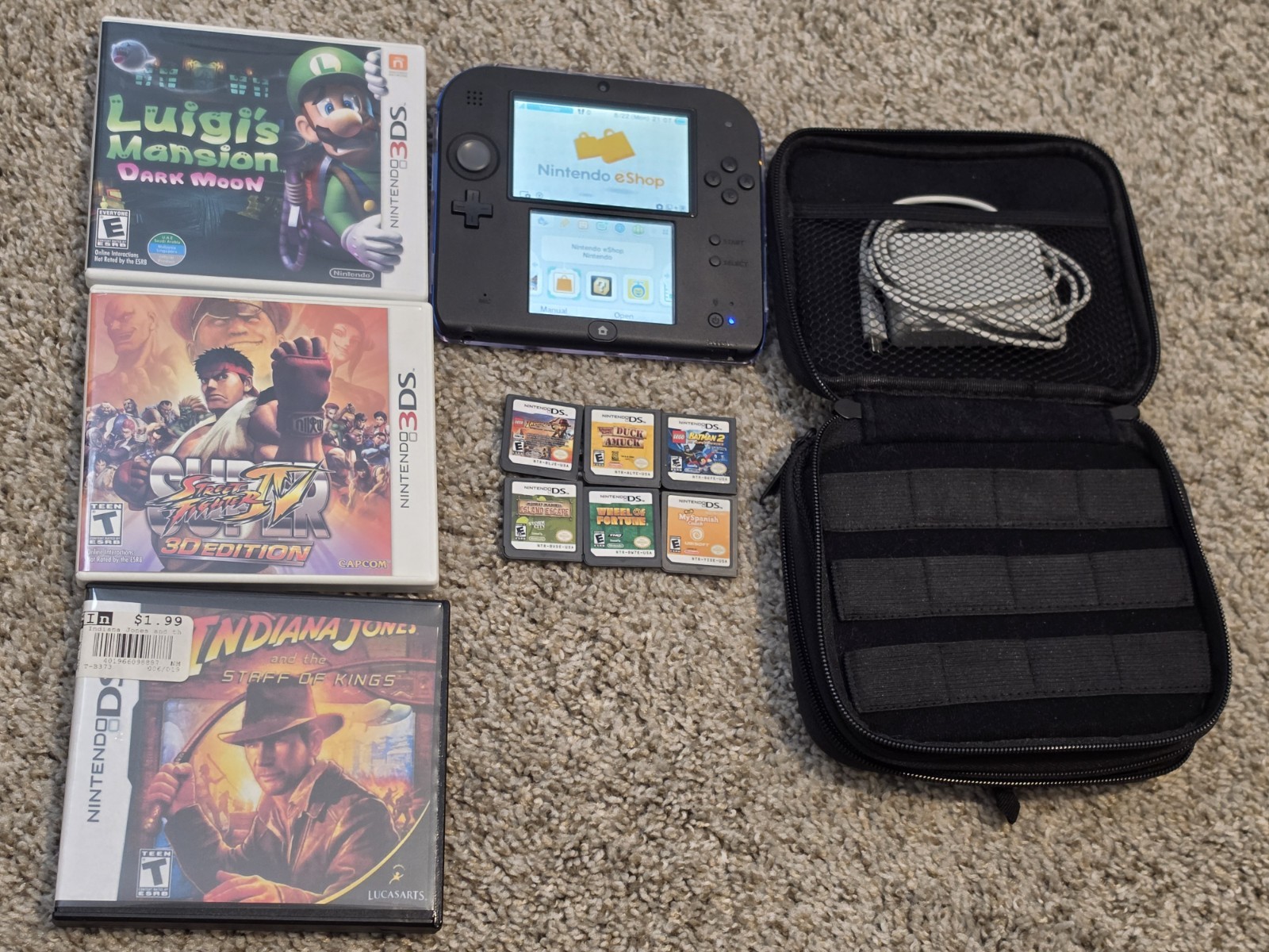 Nintendo 2DS Blue Bundle w/ Luigis Mansion Dark Moon, Street Fighter 4, And More