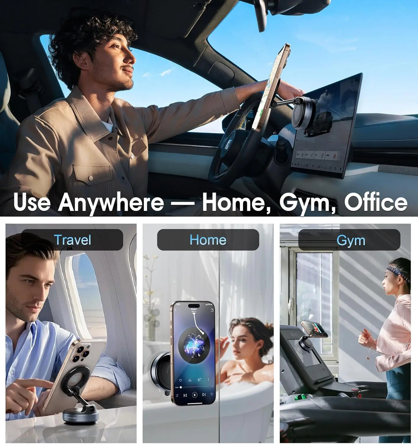 Strong Magnetic Car Phone Holder Foldable 360° Adjustable Vacuum Suction Mount U