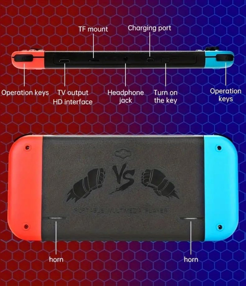 New X80 Bluered Handheld Game Console 16Gb Build in Many Games 7 Inch HD Output