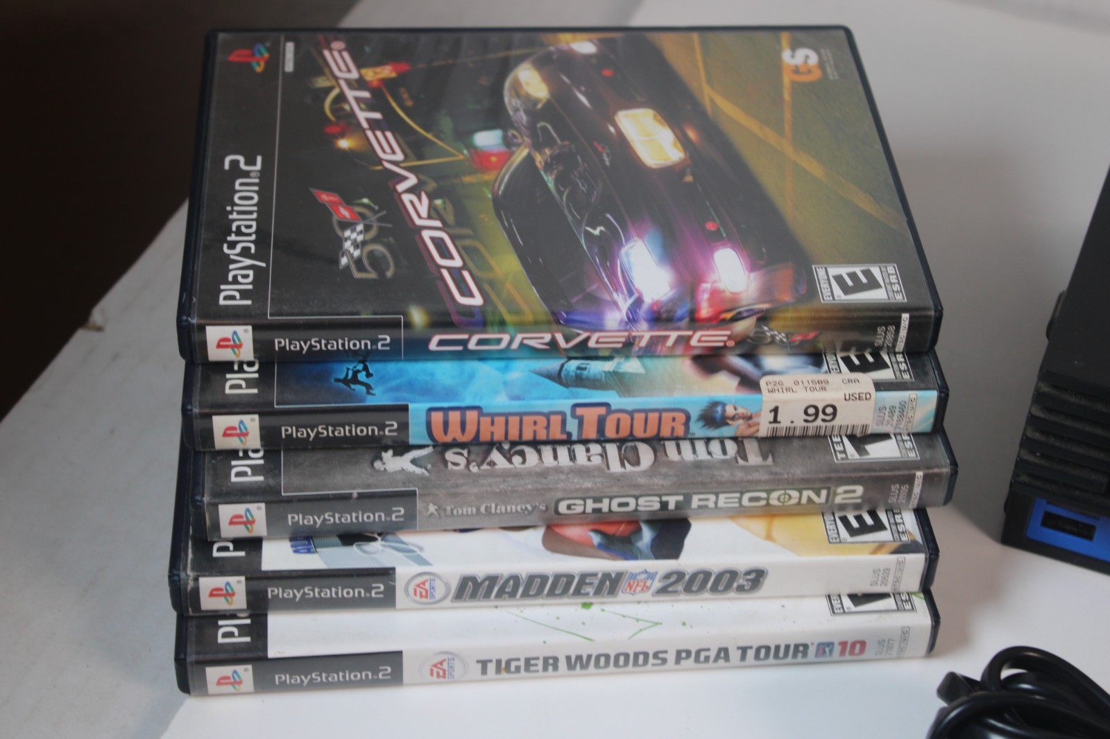 Sony PlayStation 2 PS2 Black Console bundle, SCPH-50001, 5 games, memory card