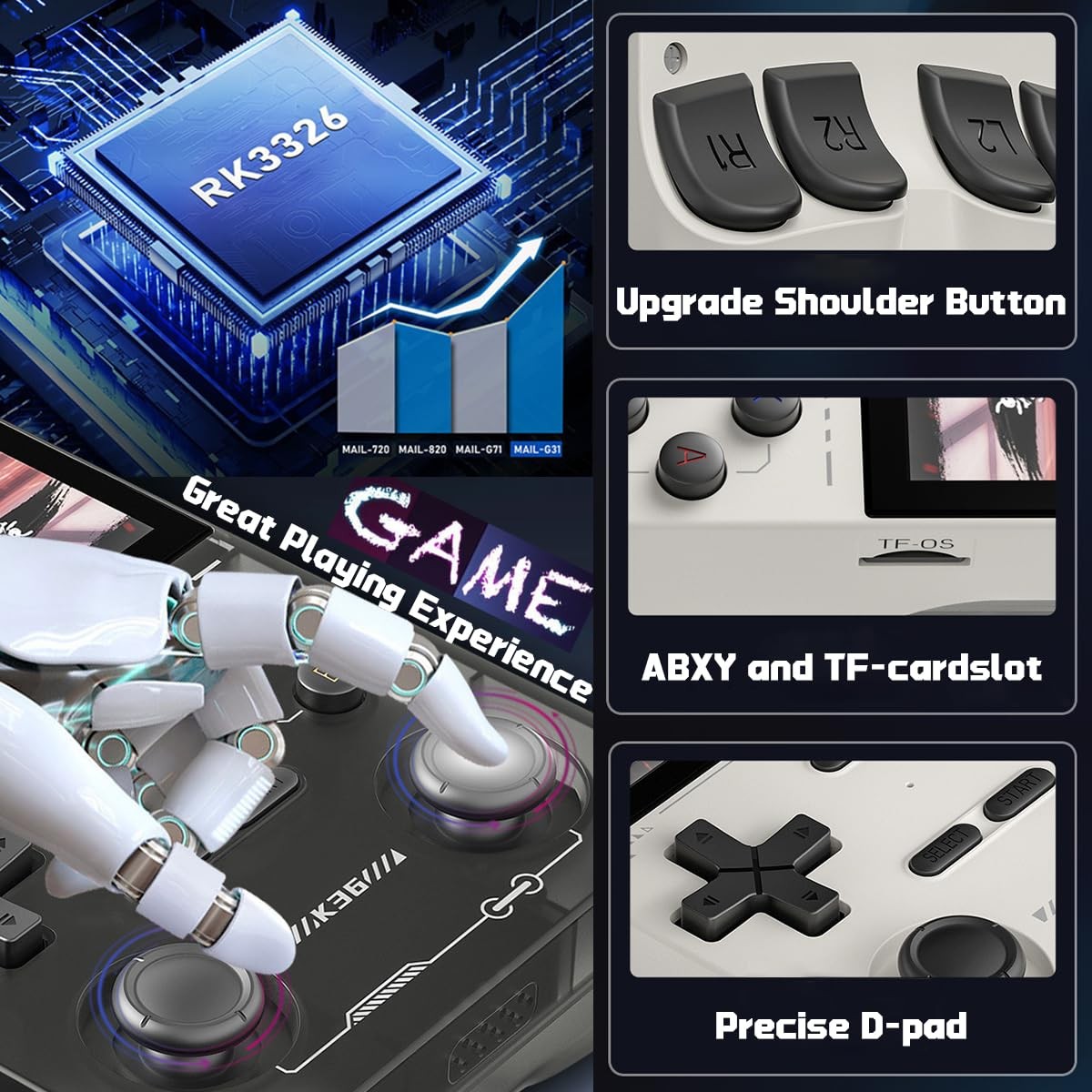 K36 Gray Handheld Game Console 3.5 Inch Screen RK3326 Long Battery Life