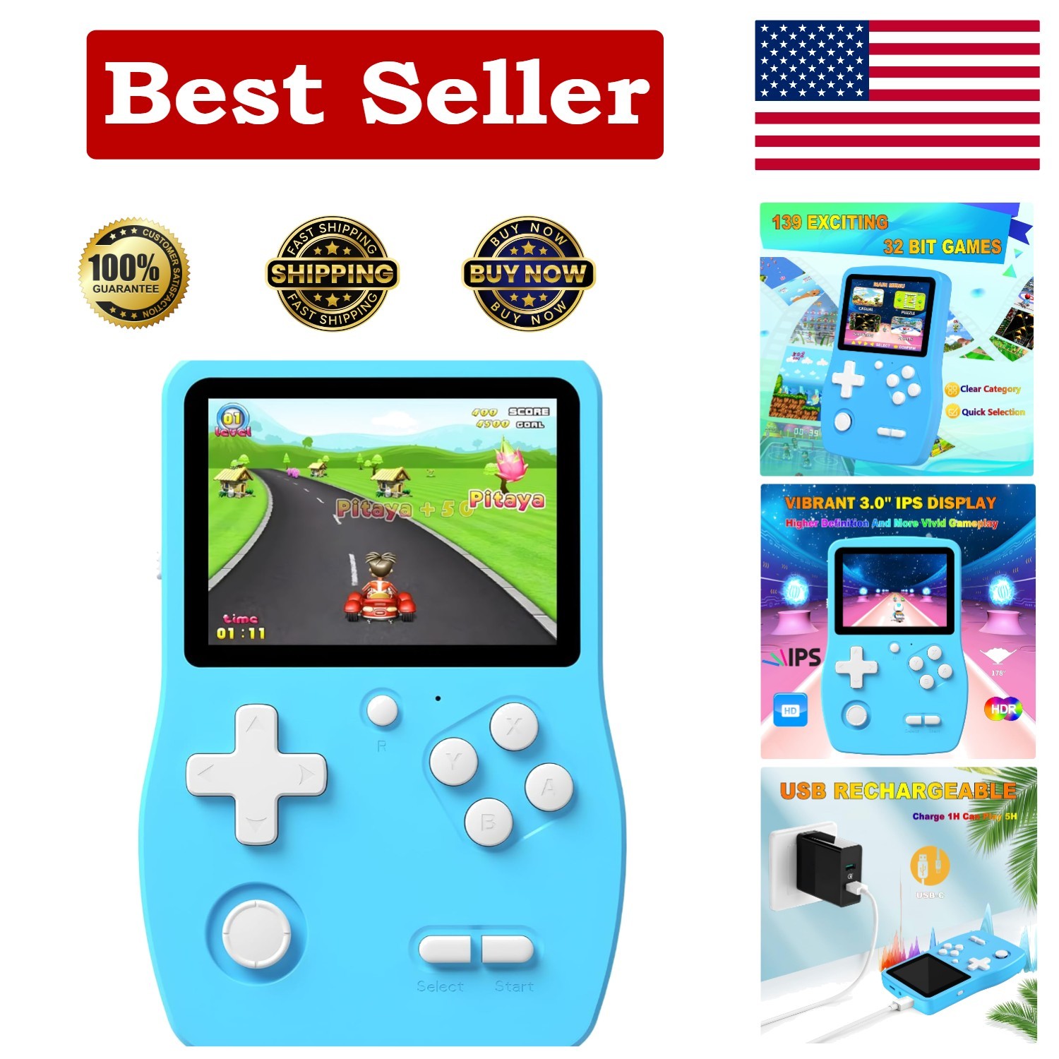 Kid’s Handheld Game Console with 139 Games – Mini Travel Electronic Toy, Blue